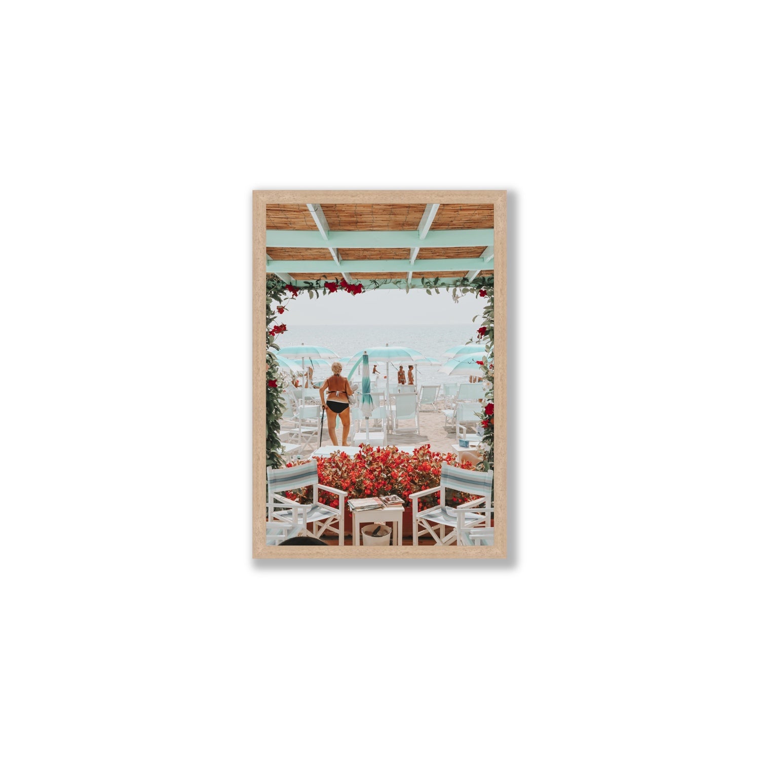 Nonna's Italian Escape Alassio Italian wall art Medium full-bleed fine art print in natural oak frame