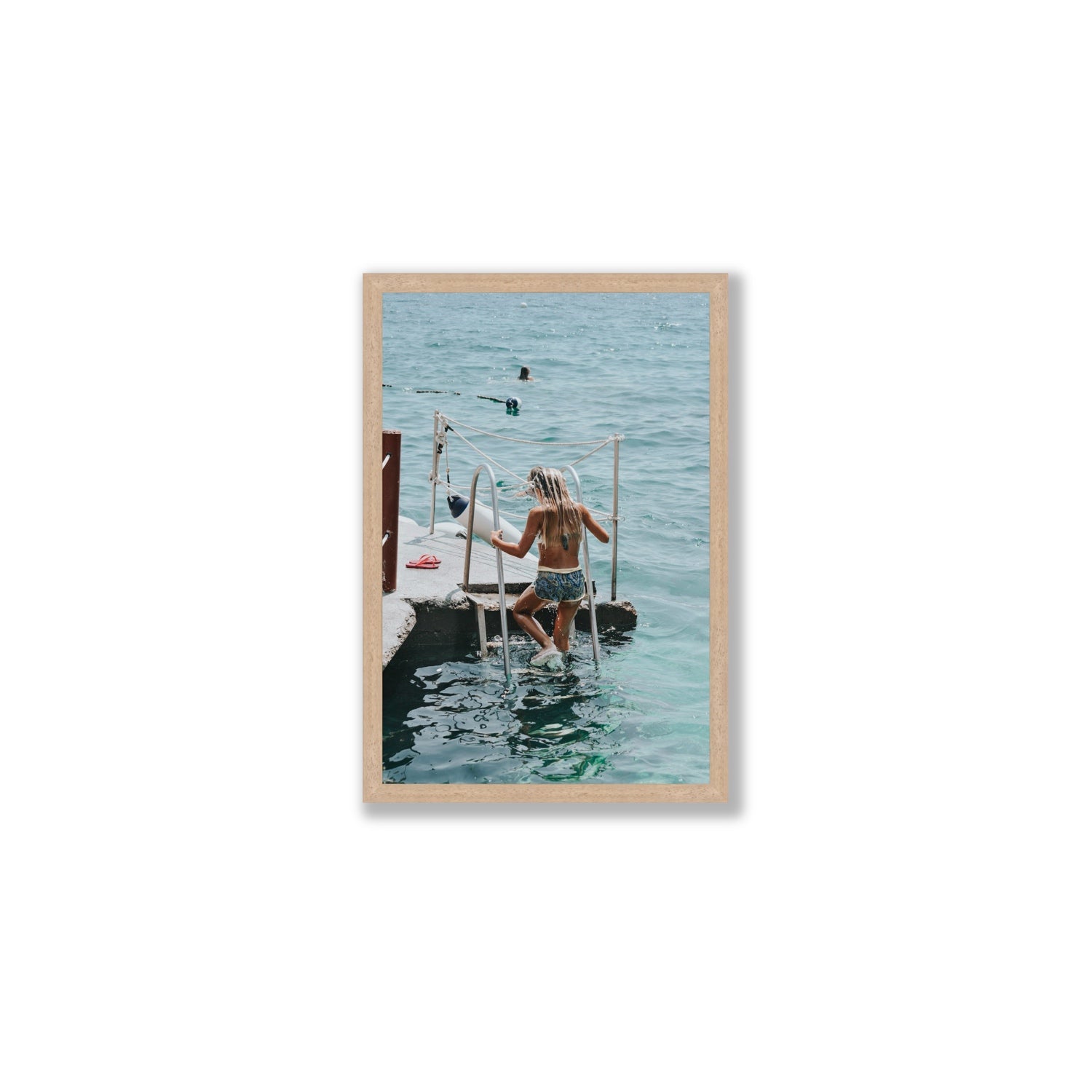 Little Mermaid Capri Mediterranean wall art Medium full-bleed fine art print in natural oak frame