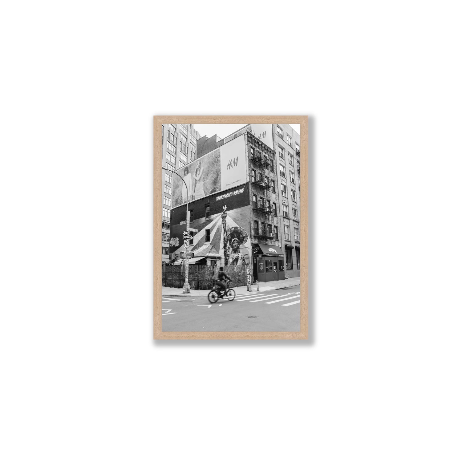 Shadows Of Liberty New York NYC Black & White wall art Medium full-bleed fine art print in natural oak frame
