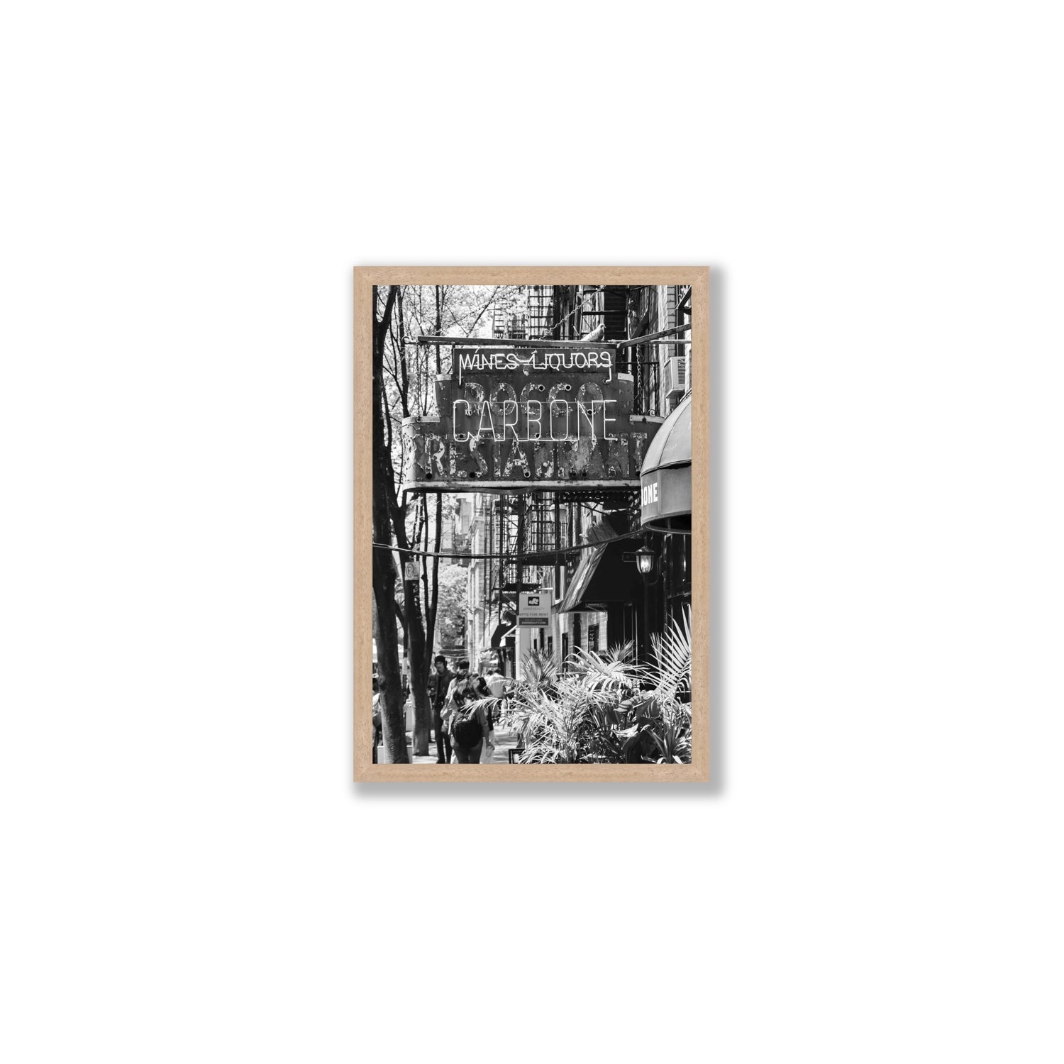 Paparazzi To Pasta New York NYC Black & White wall art Medium full-bleed fine art print in natural oak frame
