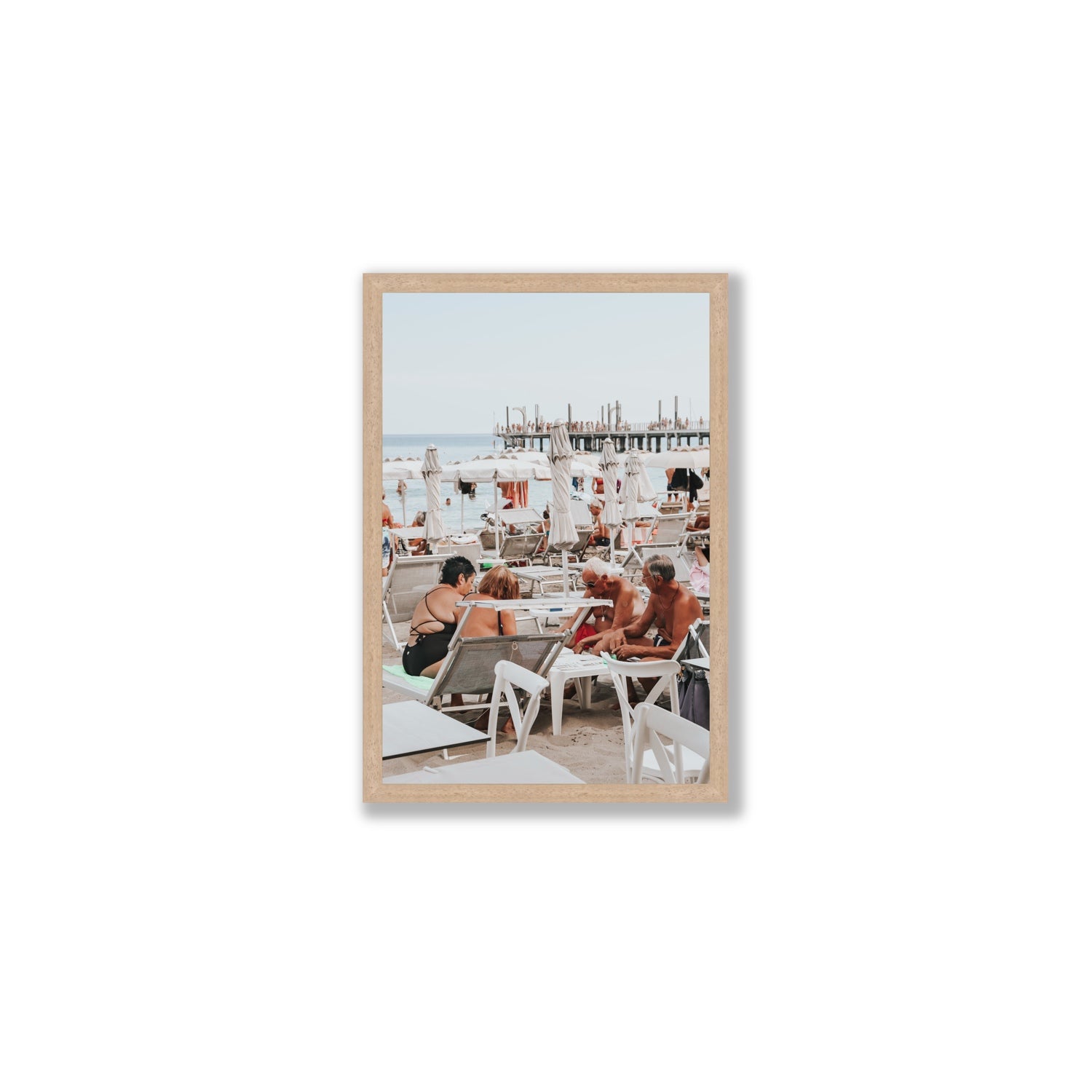 Salted Shuffle fine art print, Alassio, Italy, people and locals artwork, Medium, Natural Oak Frame · Full Bleed, Fine Art Print