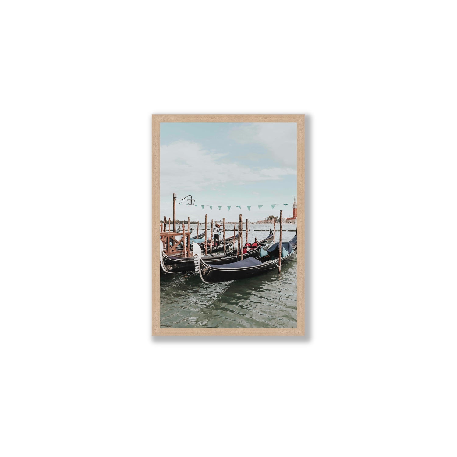 The Gondolier Venice Gondola Italian wall art Medium full-bleed fine art print in natural oak frame