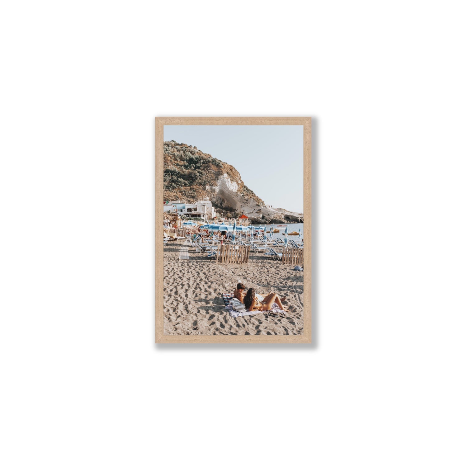 Beach Buddies fine art print, Ischia, Italy, Medium, Natural Oak Frame · Full Bleed, Fine Art Print