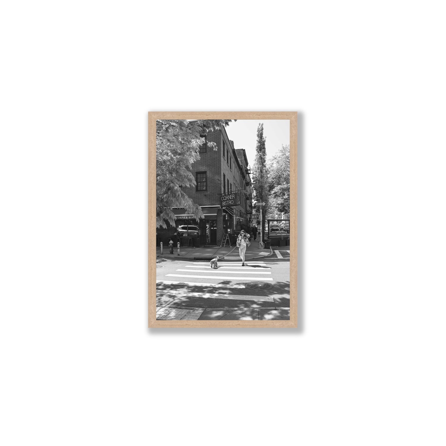 Sunlit Stroll New York NYC Black & White wall art Medium full-bleed fine art print in natural oak frame