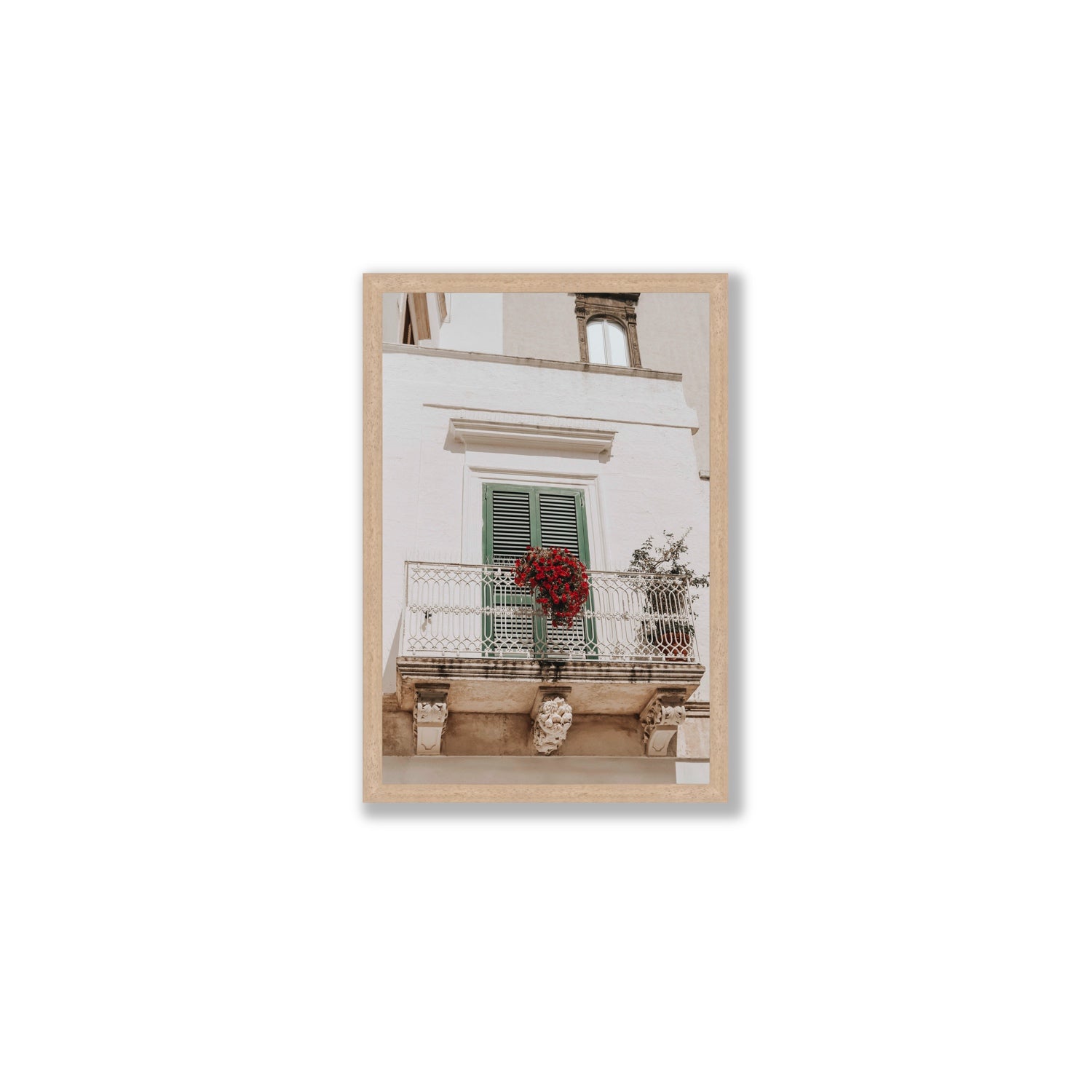 Balcone Estivo Puglia Italian wall art Medium full-bleed fine art print in natural oak frame