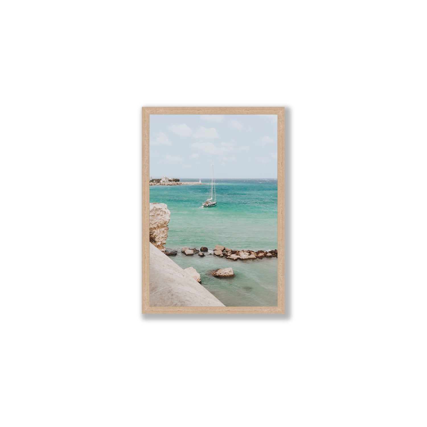 Seafarer's Dream Puglia Seafarer’s Dream coastal wall art Medium full-bleed fine art print in natural oak frame