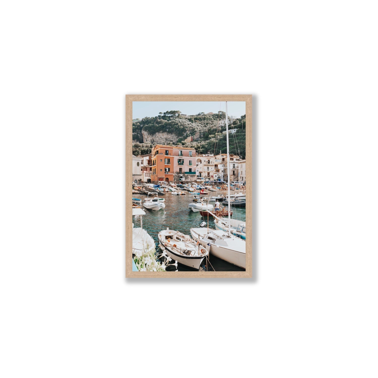 Marina Grande Sorrento coastal Italian wall art Medium full-bleed fine art print in natural oak frame