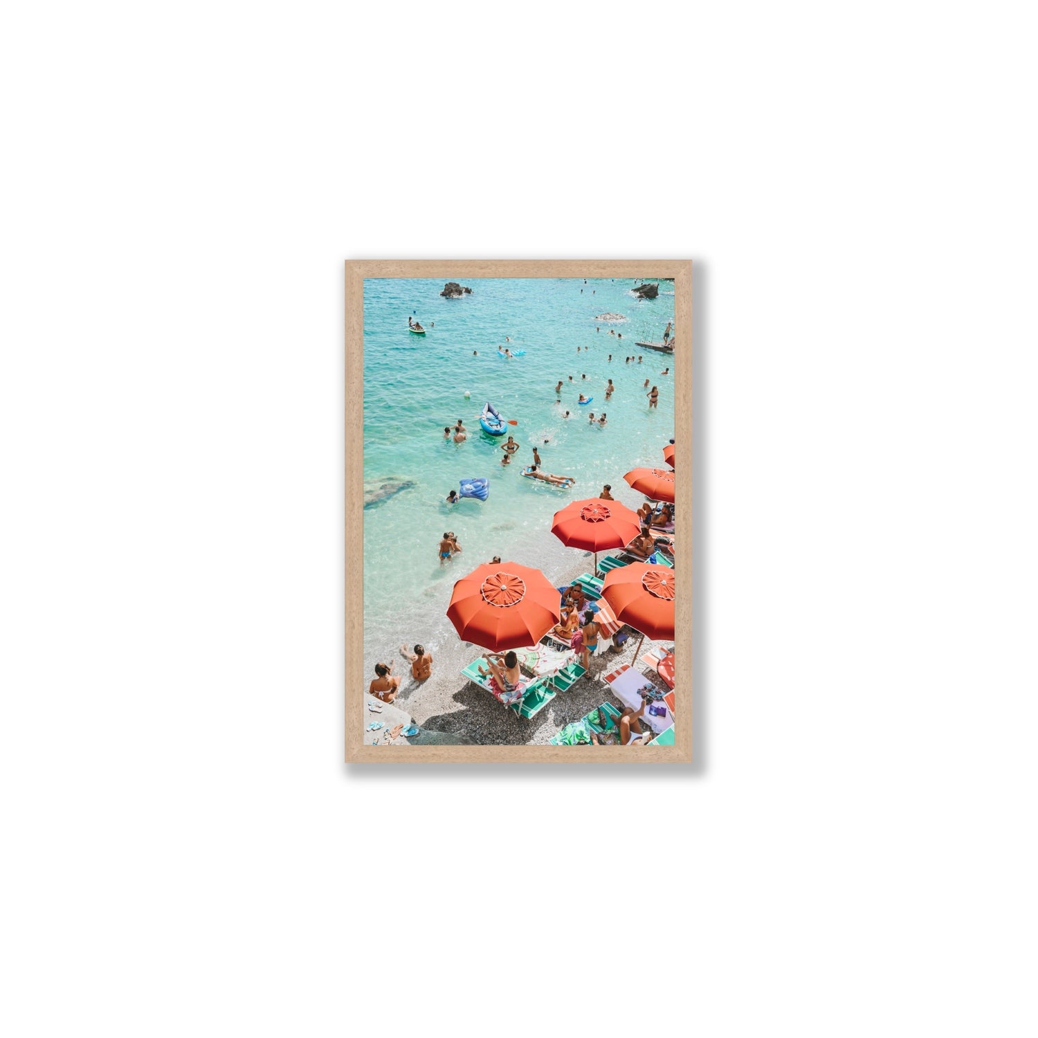 Easy Street Capri Italian beach wall art Medium full-bleed fine art print in natural oak frame