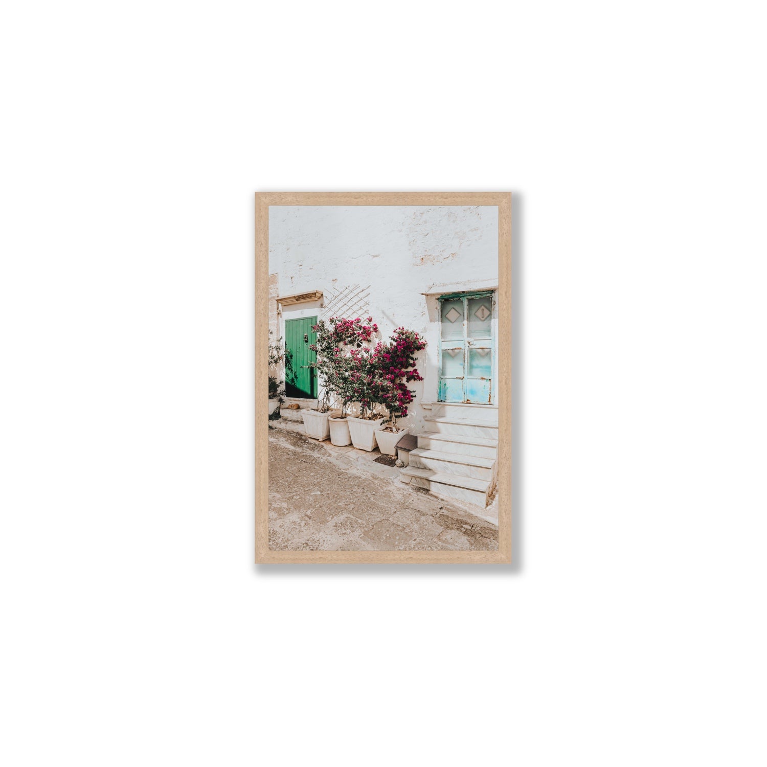 Floral Canvas Puglia Ostuni wall art Medium fine art canvas in natural oak frame view 2