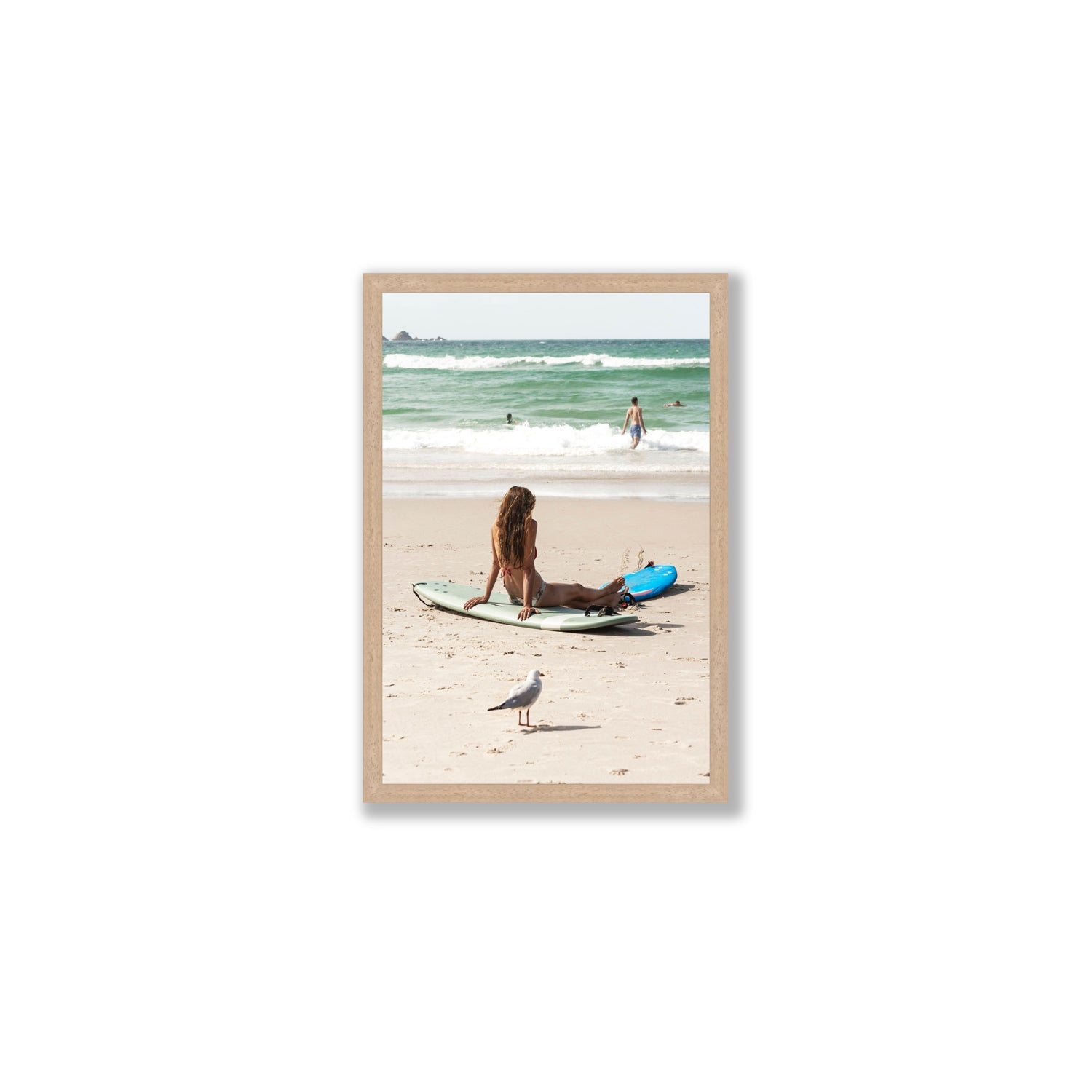Carissa Byron Bay Surf coastal wall art Medium full-bleed fine art print in natural oak frame