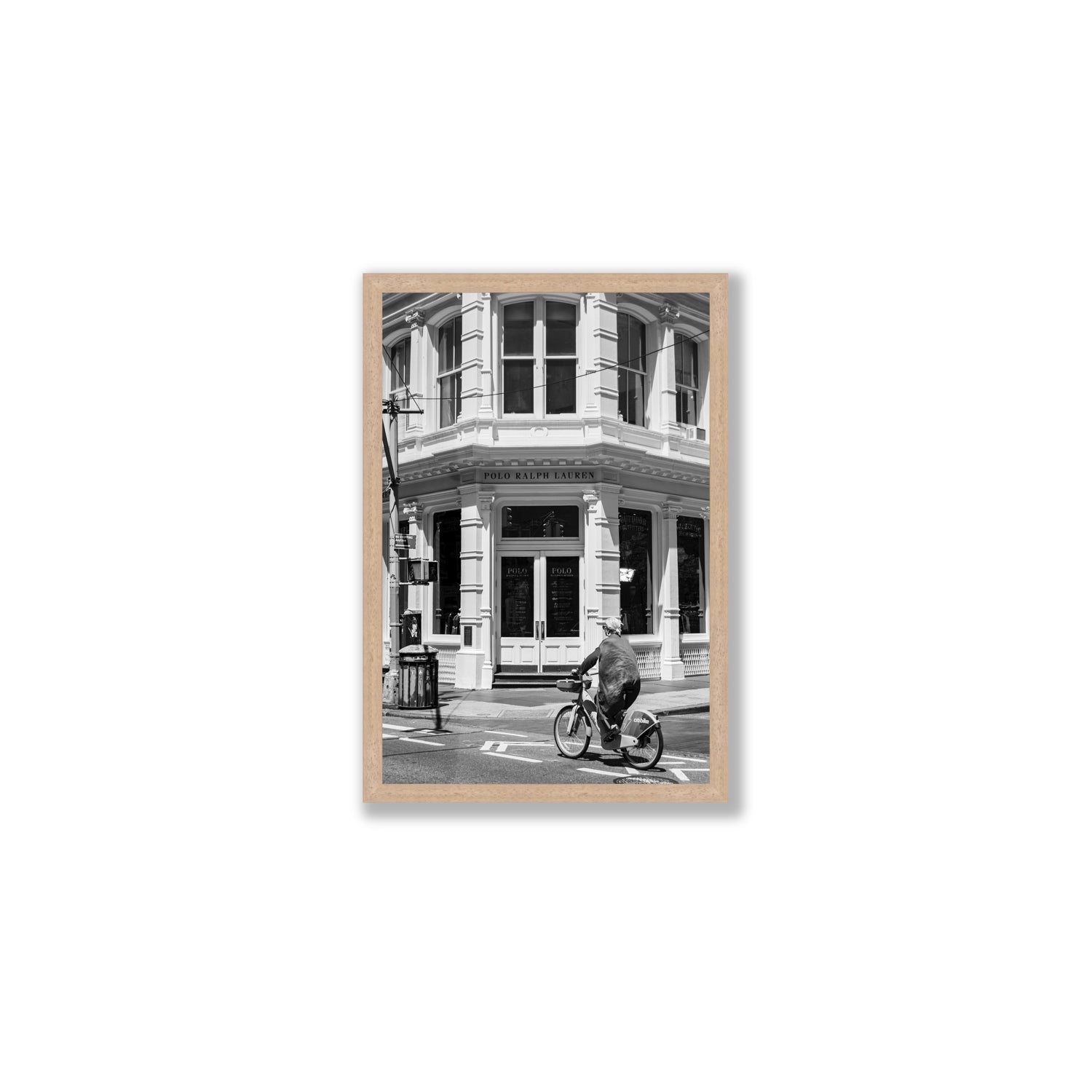 Downtown Rider New York NYC Black & White wall art Medium full-bleed fine art print in natural oak frame