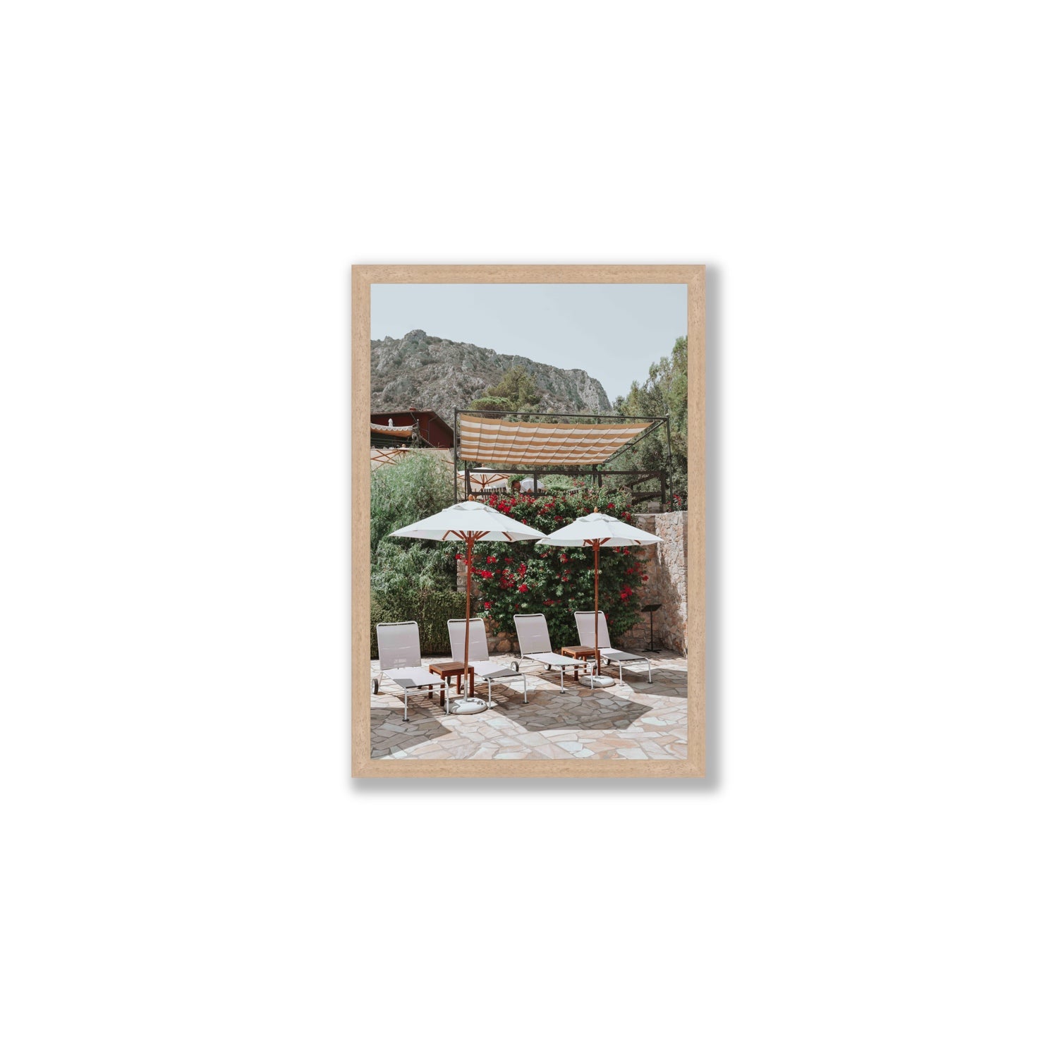 Shades of Leisure Tuscany coastal Italian wall art Medium full-bleed fine art print in natural oak frame