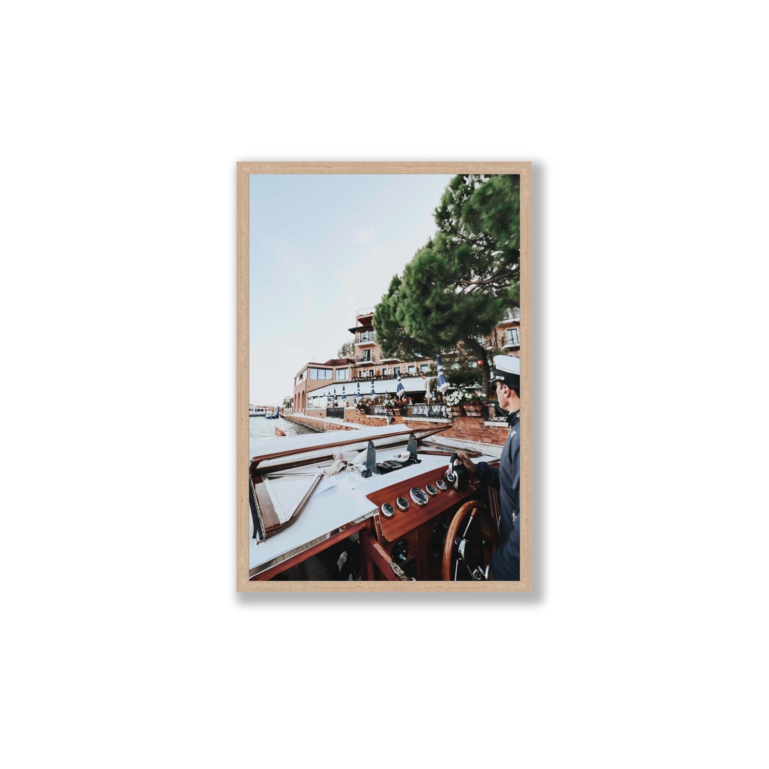 The Driver Venice Canal Italian wall art Large full-bleed fine art print in natural oak frame