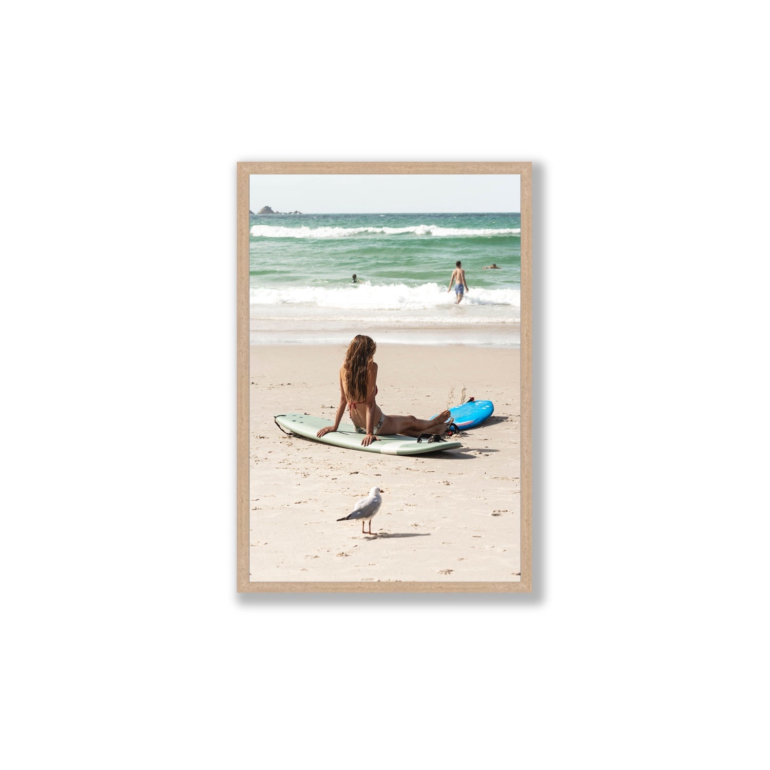 Carissa Byron Bay Surf coastal wall art Large full-bleed fine art print in natural oak frame