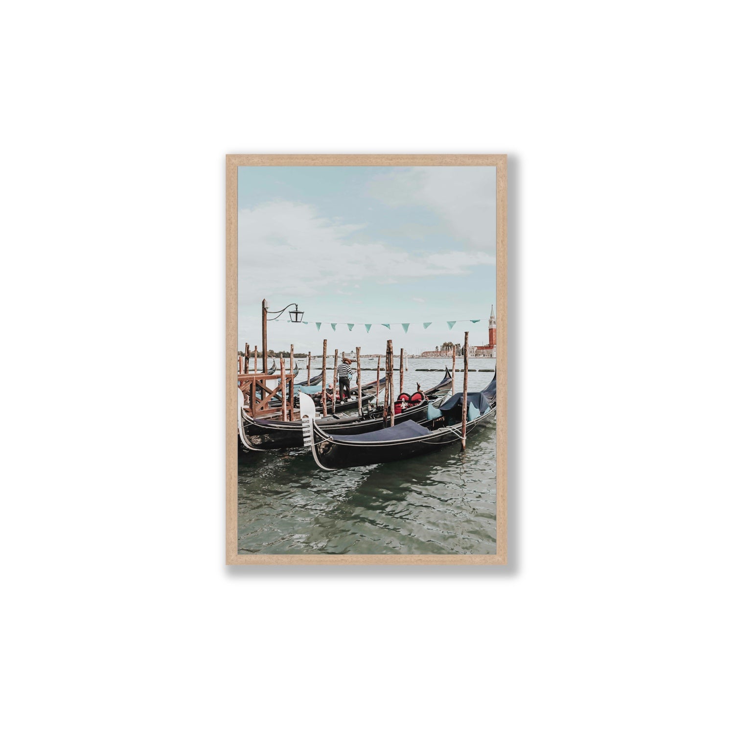 The Gondolier Venice Gondola Italian wall art Large full-bleed fine art print in natural oak frame