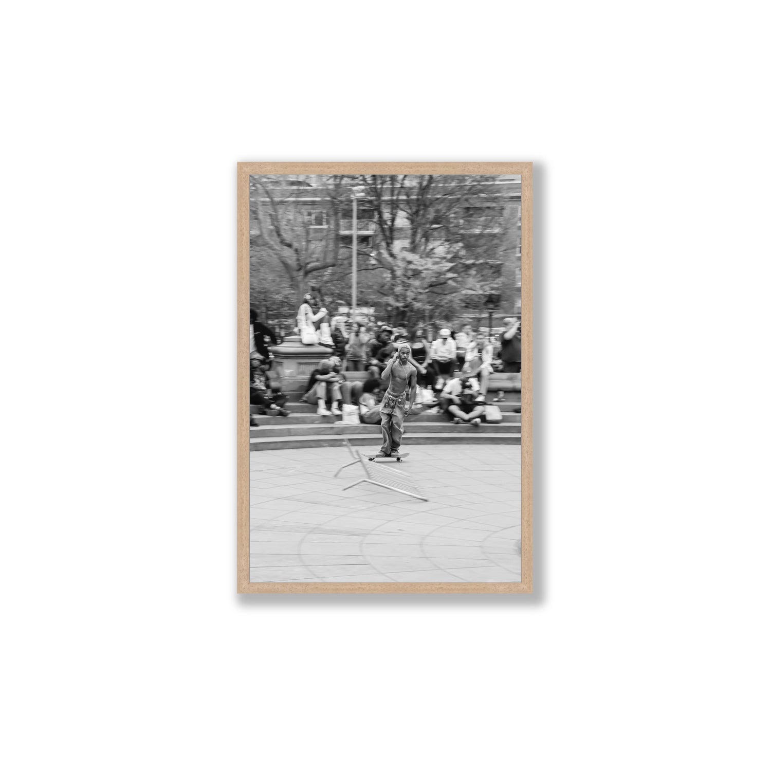 Skate Park Serenade New York NYC Black & White wall art Large full-bleed fine art print in natural oak frame
