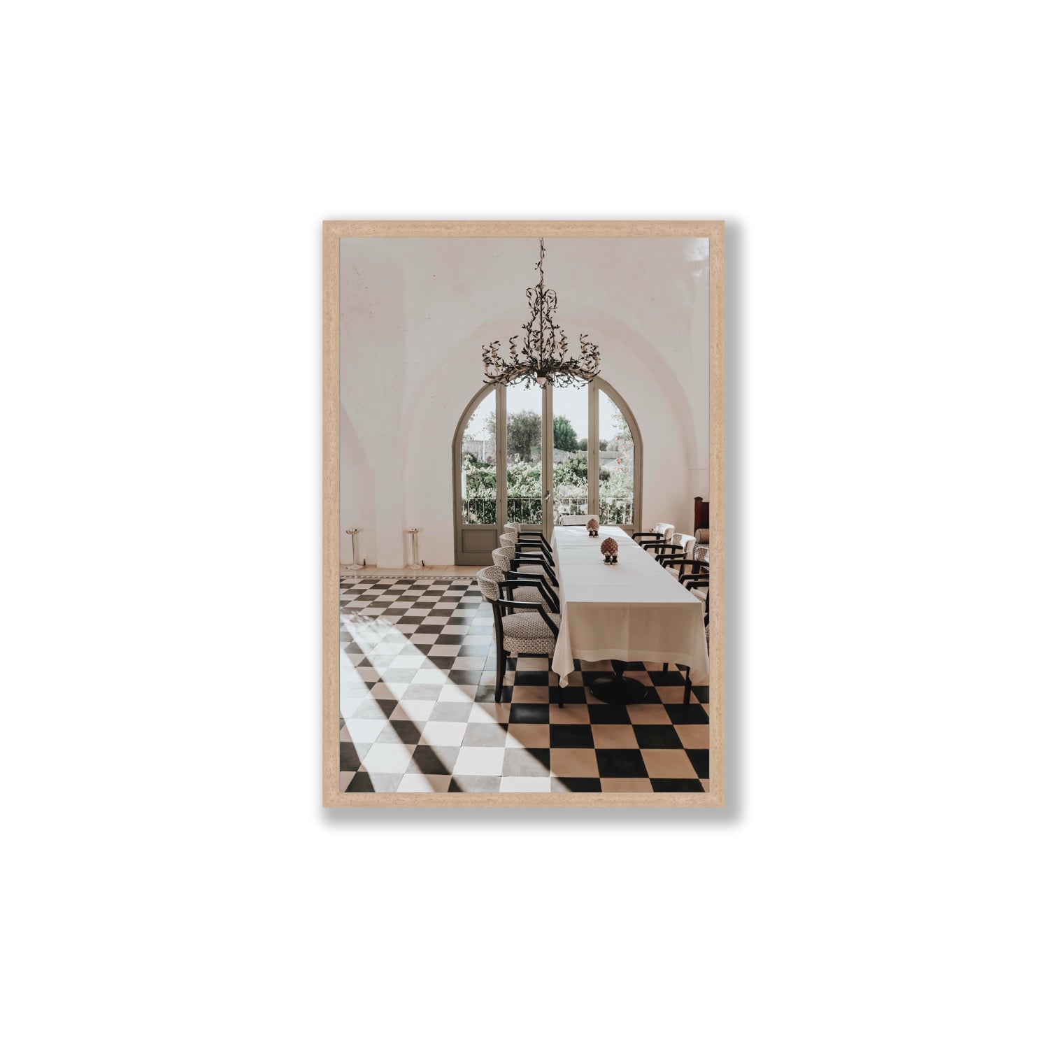 Sunbeam Feast Puglia Wall Italian fine art print Large full-bleed fine art print in natural oak frame