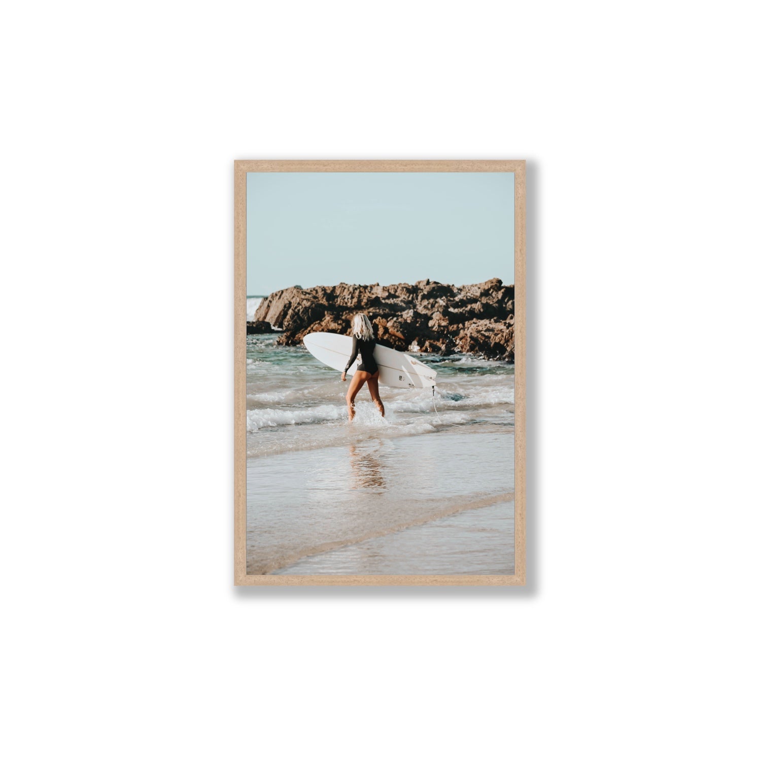 Bethany Byron Bay Surf coastal decor wall art Large full-bleed fine art print in natural oak frame