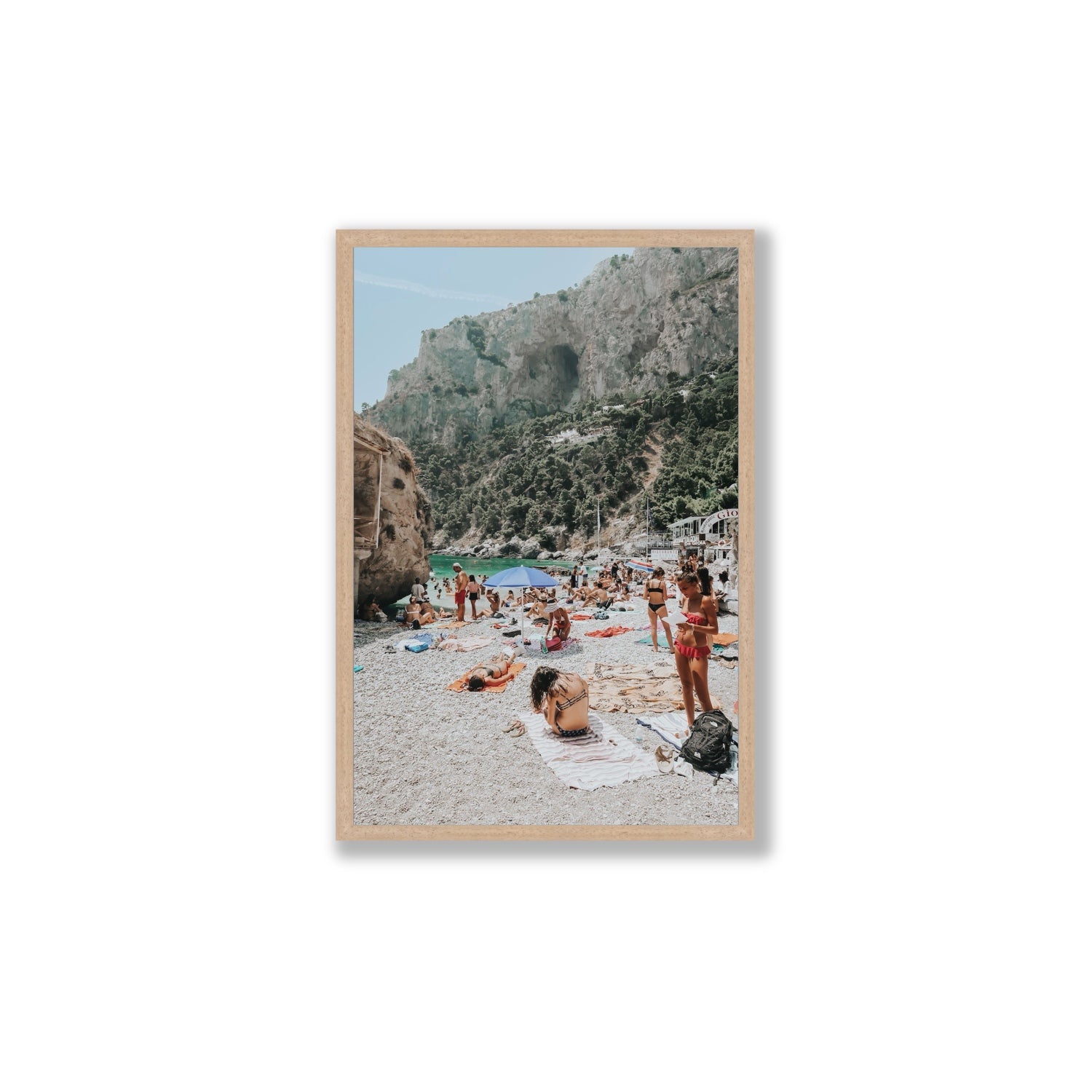 Marina Piccola Capri Mediterranean wall art Large full-bleed fine art print in natural oak frame