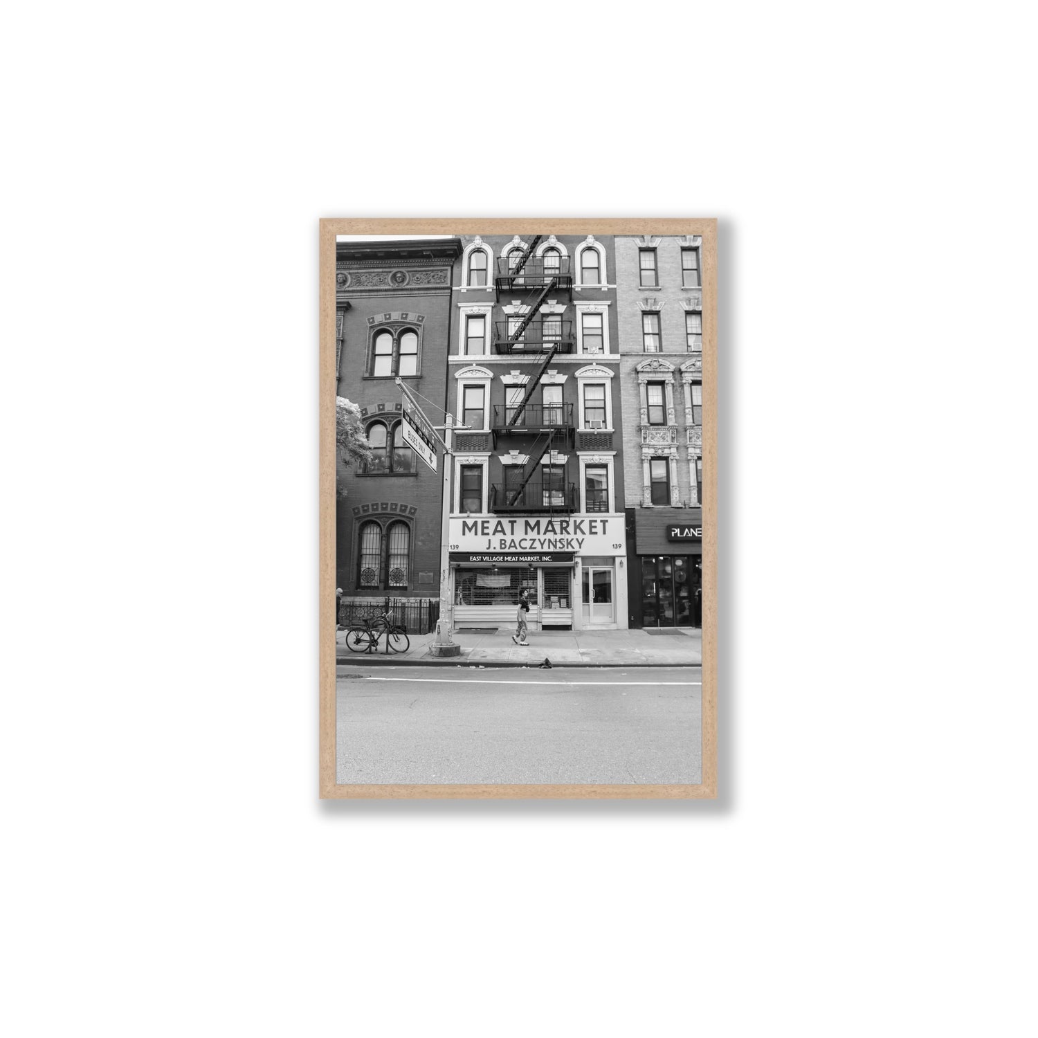 Vertical Village New York NYC Black & White wall art Large full-bleed fine art print in natural oak frame