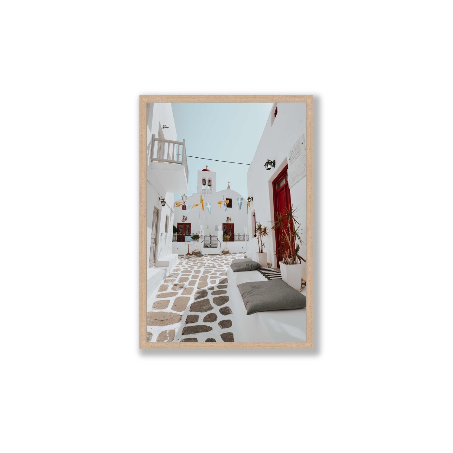 Cycladic Charm fine art print, Mykonos, Greece, Large, Natural Oak Frame · Full Bleed, Fine Art Print