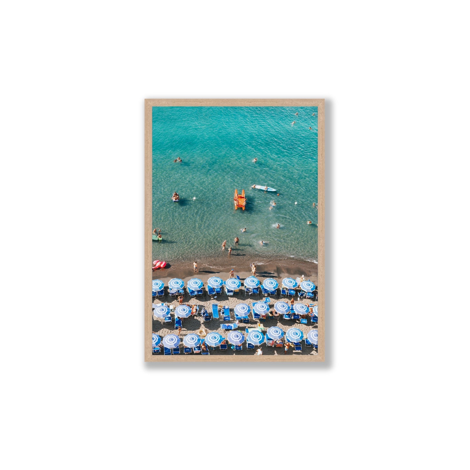 Aquamarine Oasis Sorrento Italian coastal wall art Large full-bleed fine art print in natural oak frame