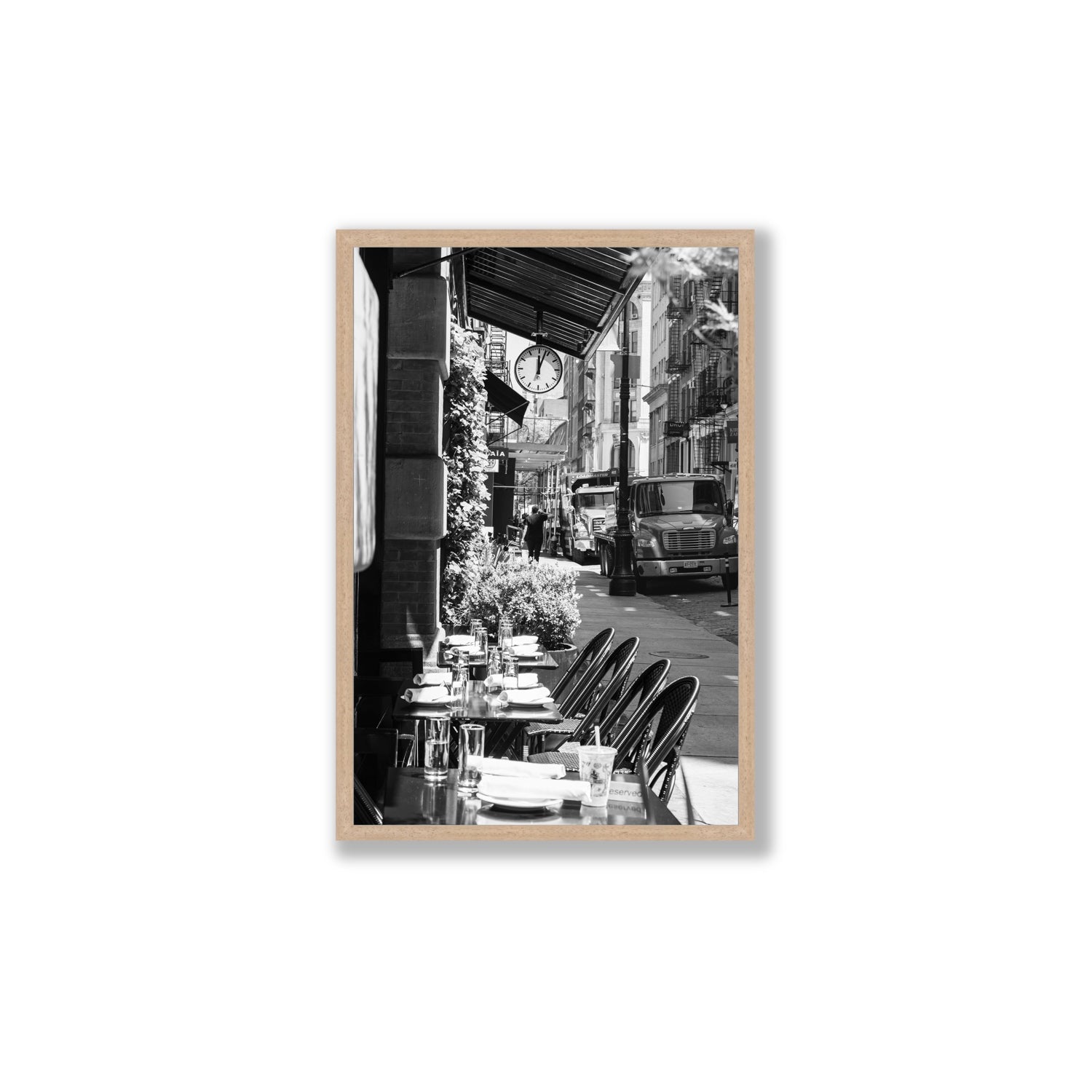 Mercer Street New York NYC Black & White wall art Large full-bleed fine art print in natural oak frame