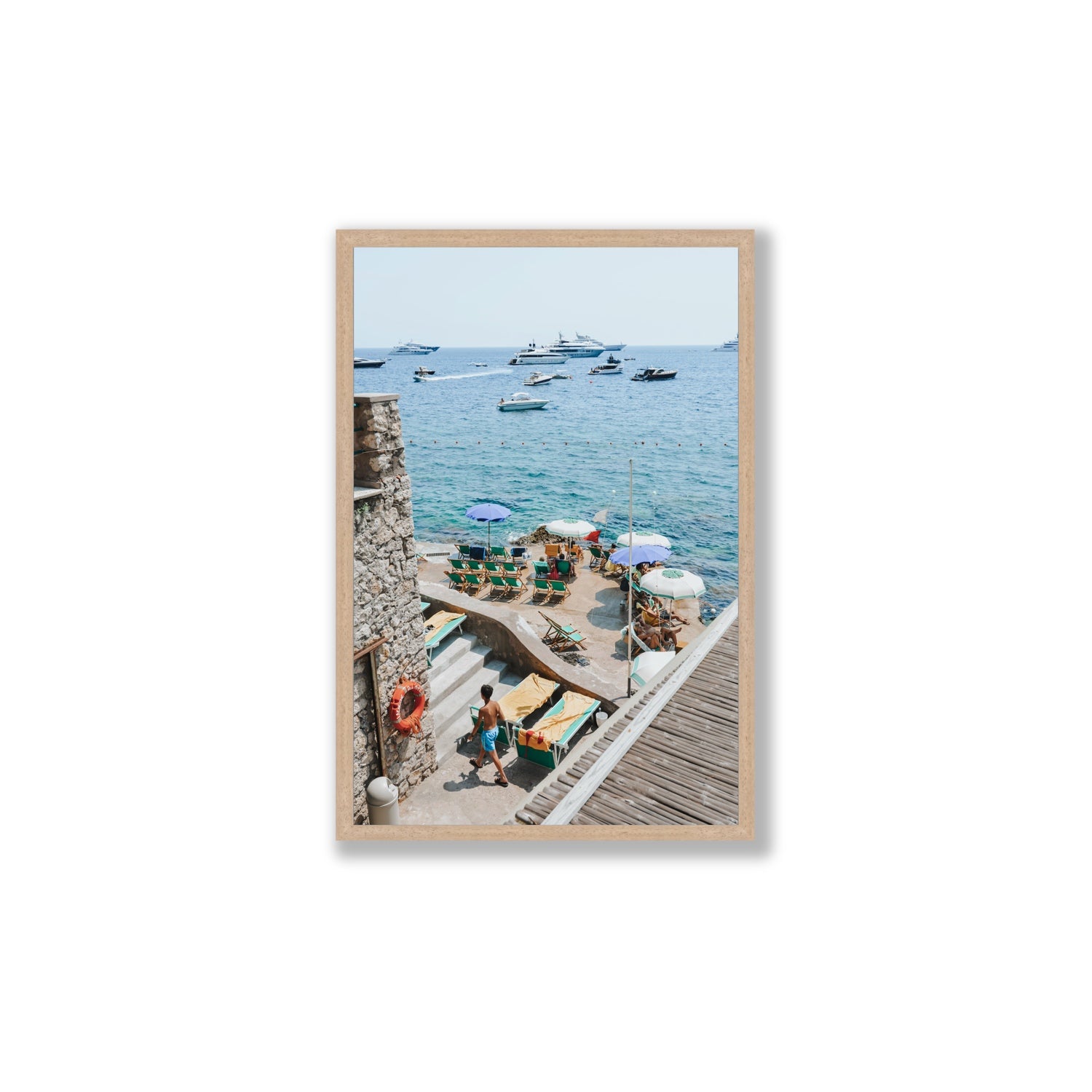Canzone di Capri Capri Italian beach wall art Large full-bleed fine art print in natural oak frame