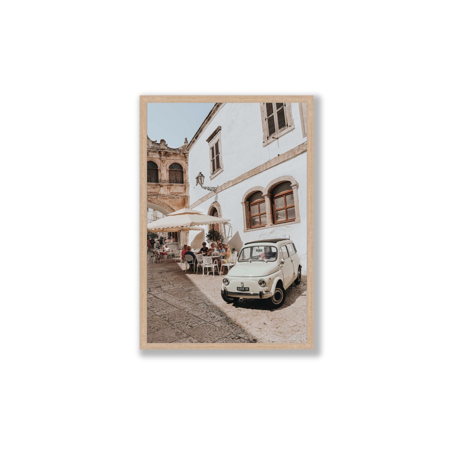 Piazza di Ostuni Puglia Italian wall art Large full-bleed fine art print in natural oak frame