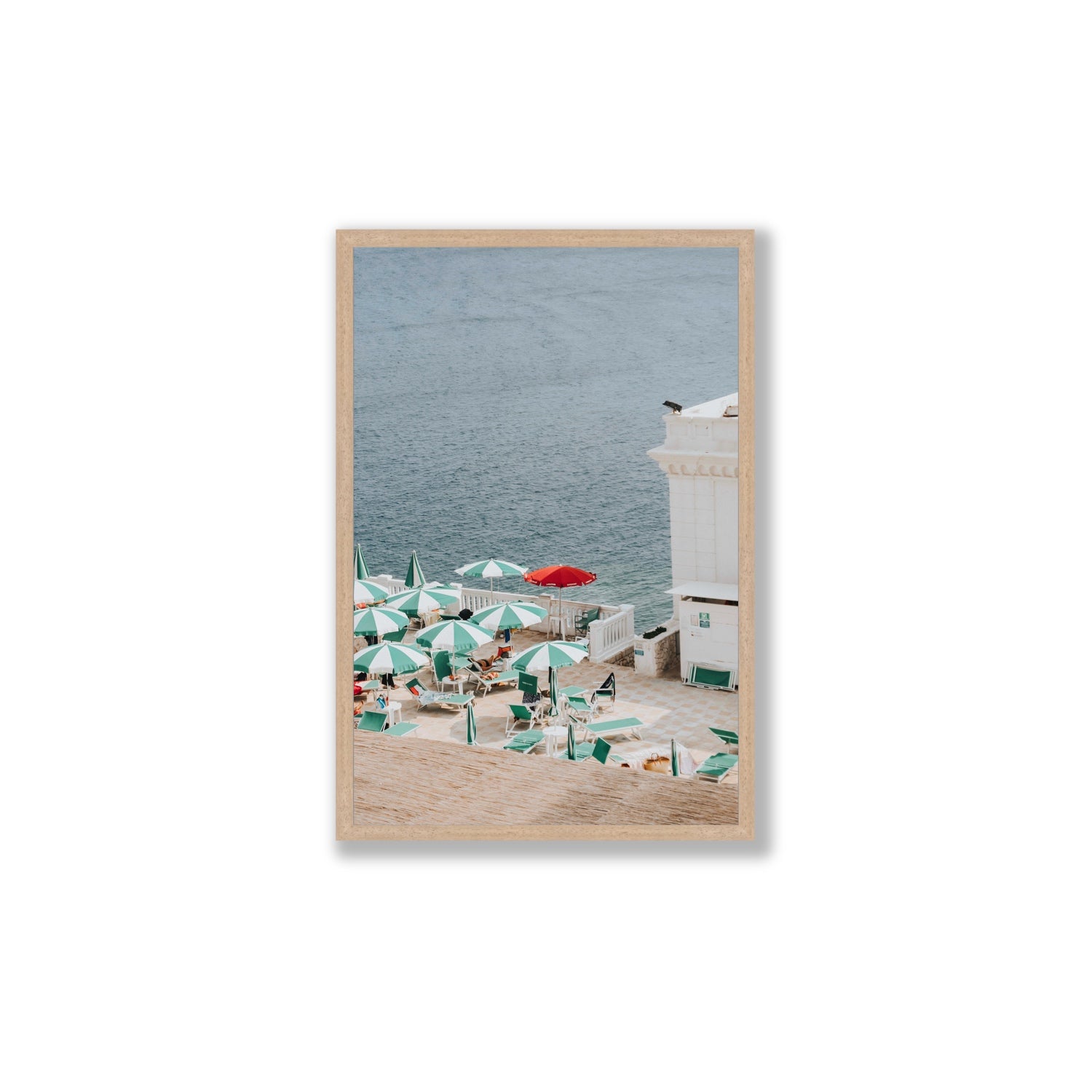Lido Italiano Puglia beach Italian wall art Large full-bleed fine art print in natural oak frame