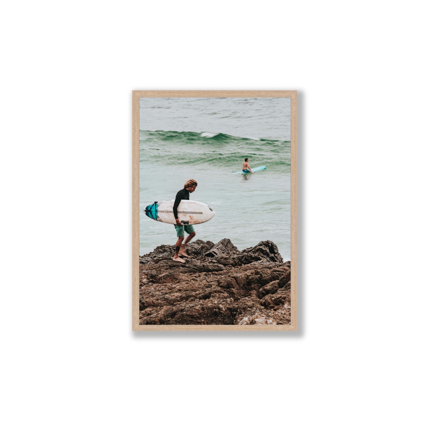 Not All Who Wander Are Lost Byron Bay Surf wall art Large full-bleed fine art print in natural oak frame
