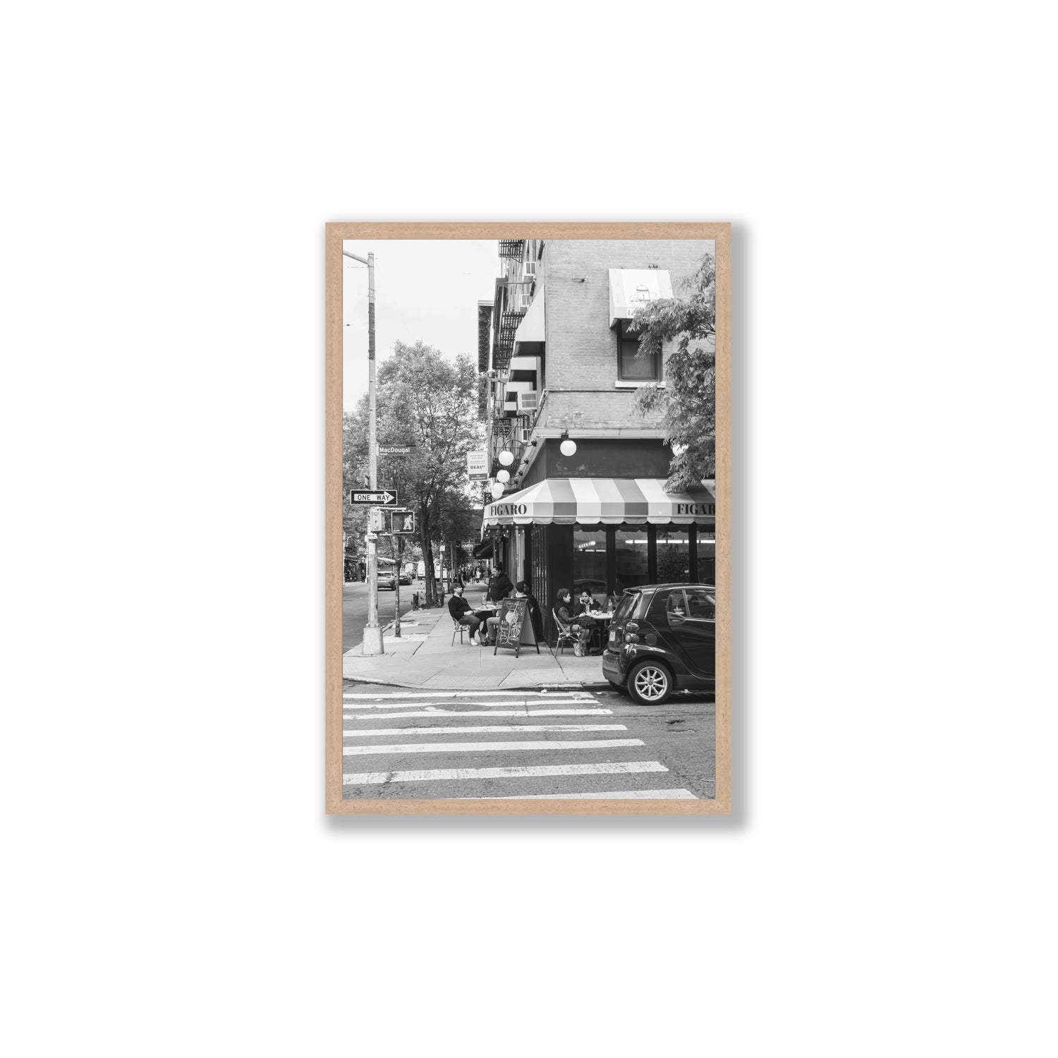 Figaro New York NYC Black & White wall art Large full-bleed fine art print in natural oak frame