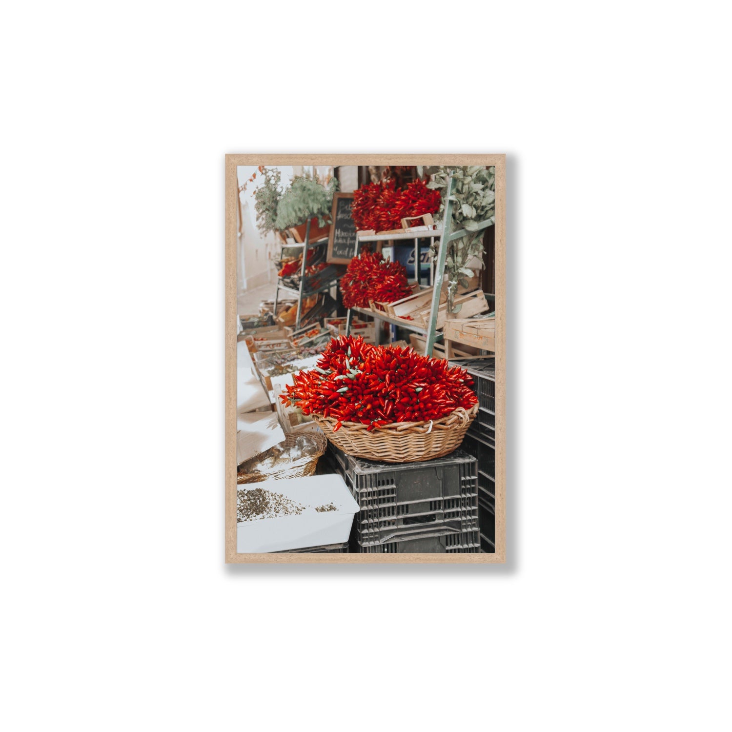 Fiery Cluster Puglia Italian wall art Large full-bleed fine art print in natural oak frame