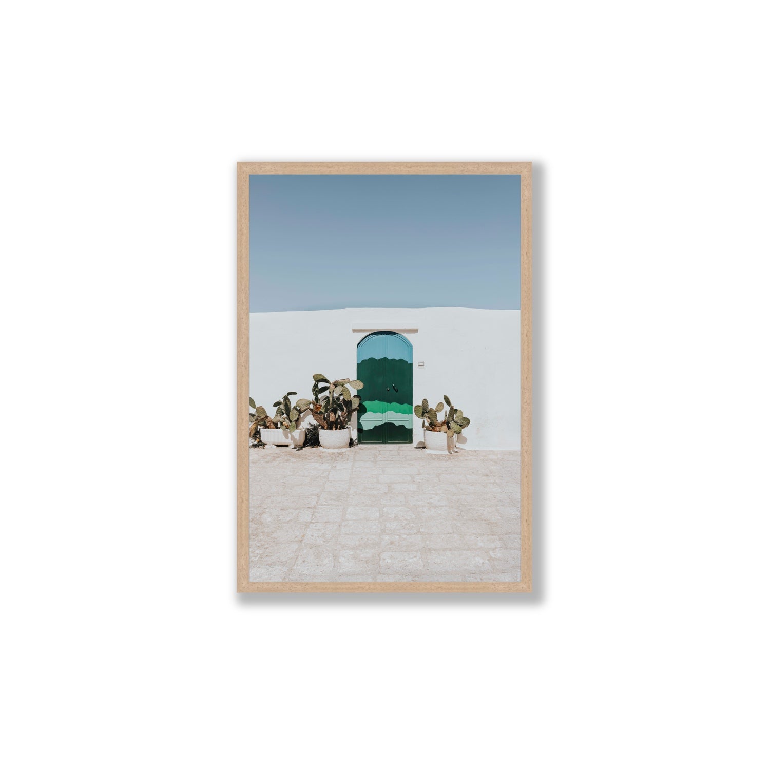 Imaginary Exit Puglia Mediterranean wall art Large full-bleed fine art print in natural oak frame