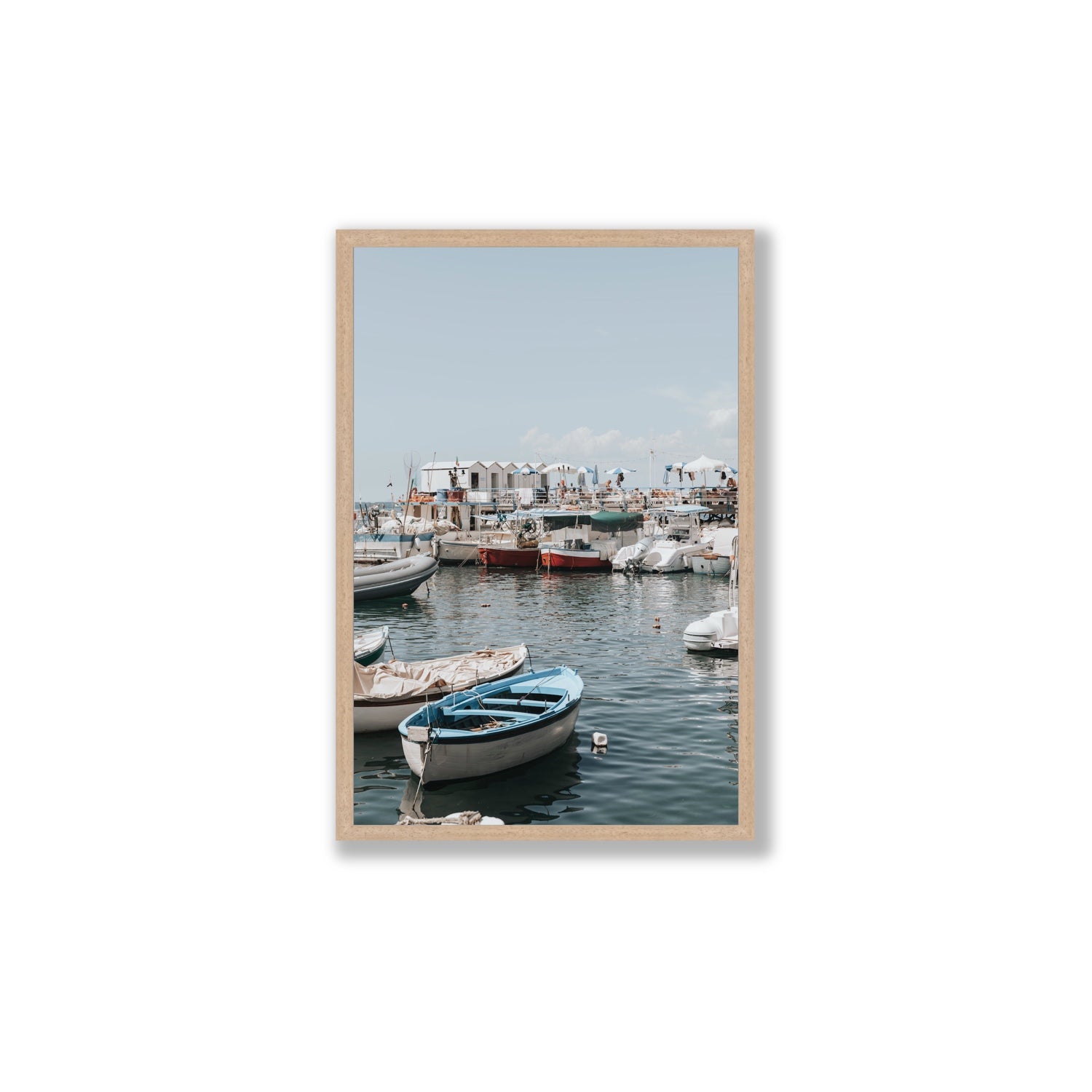 Harbour Hues Sorrento coastal Carousel wall art Large full-bleed fine art print in natural oak frame