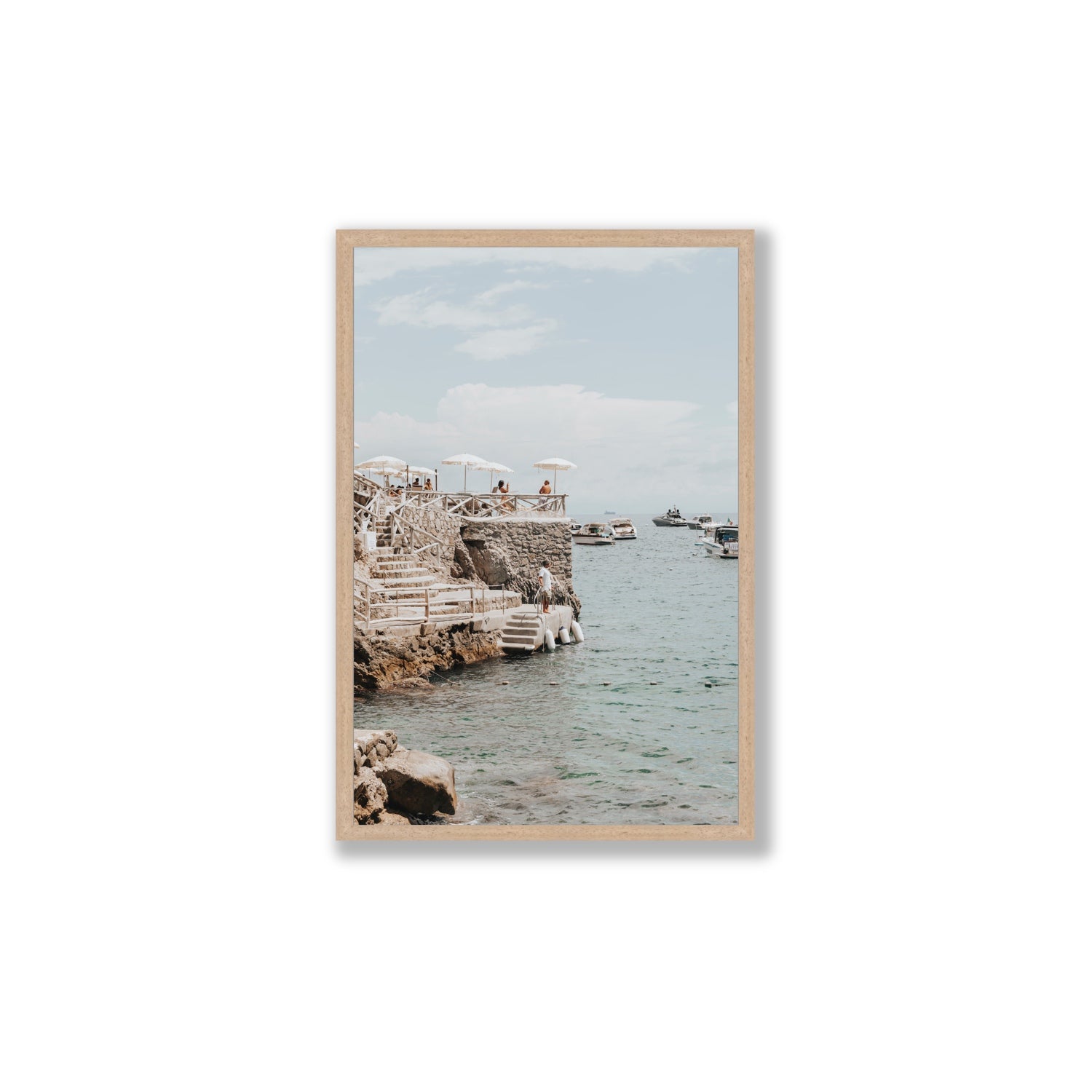 Pier Patrol fine art print, Nerano, Italy, Large, Natural Oak Frame · Full Bleed, Fine Art Print