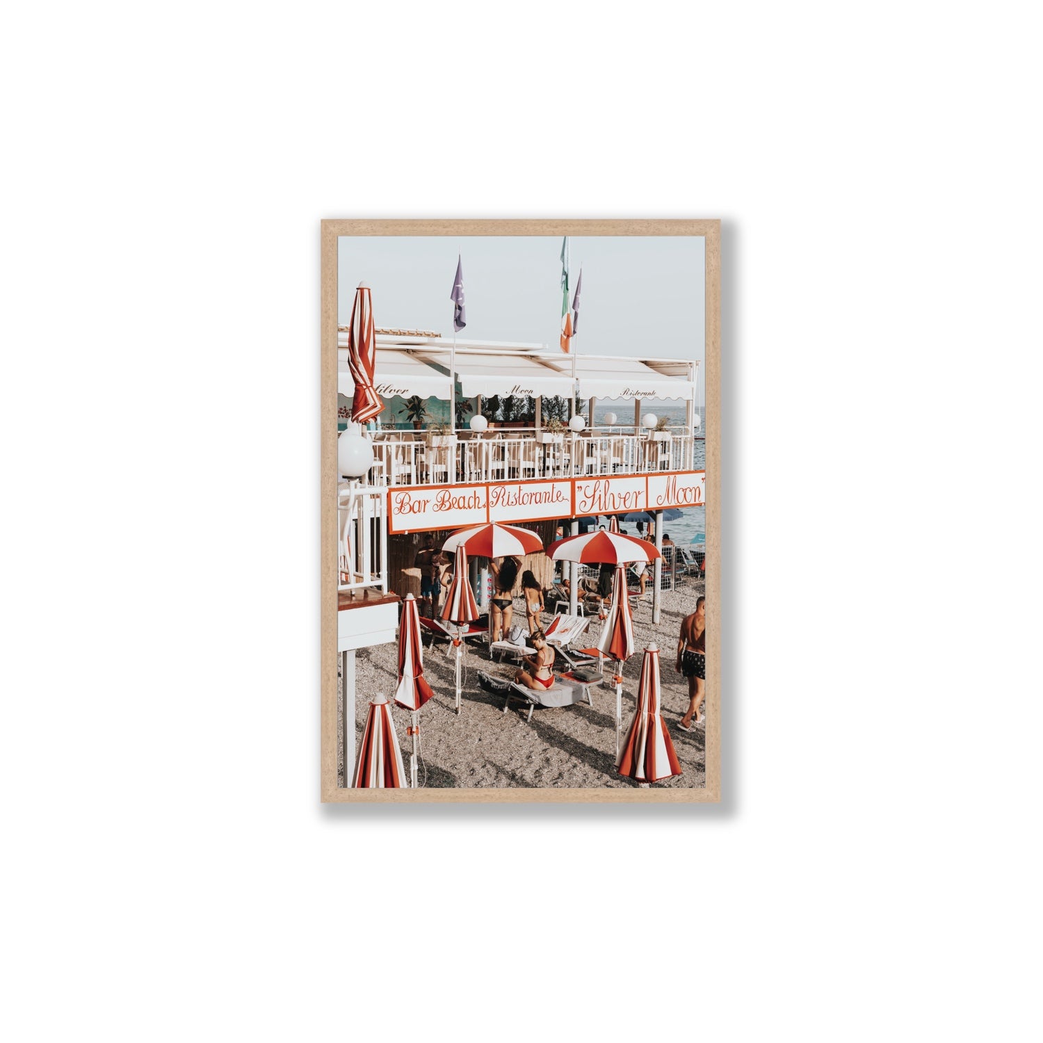 Vintage Amalfi Amalfi Mediterranean wall art Large full-bleed fine art print in natural oak frame