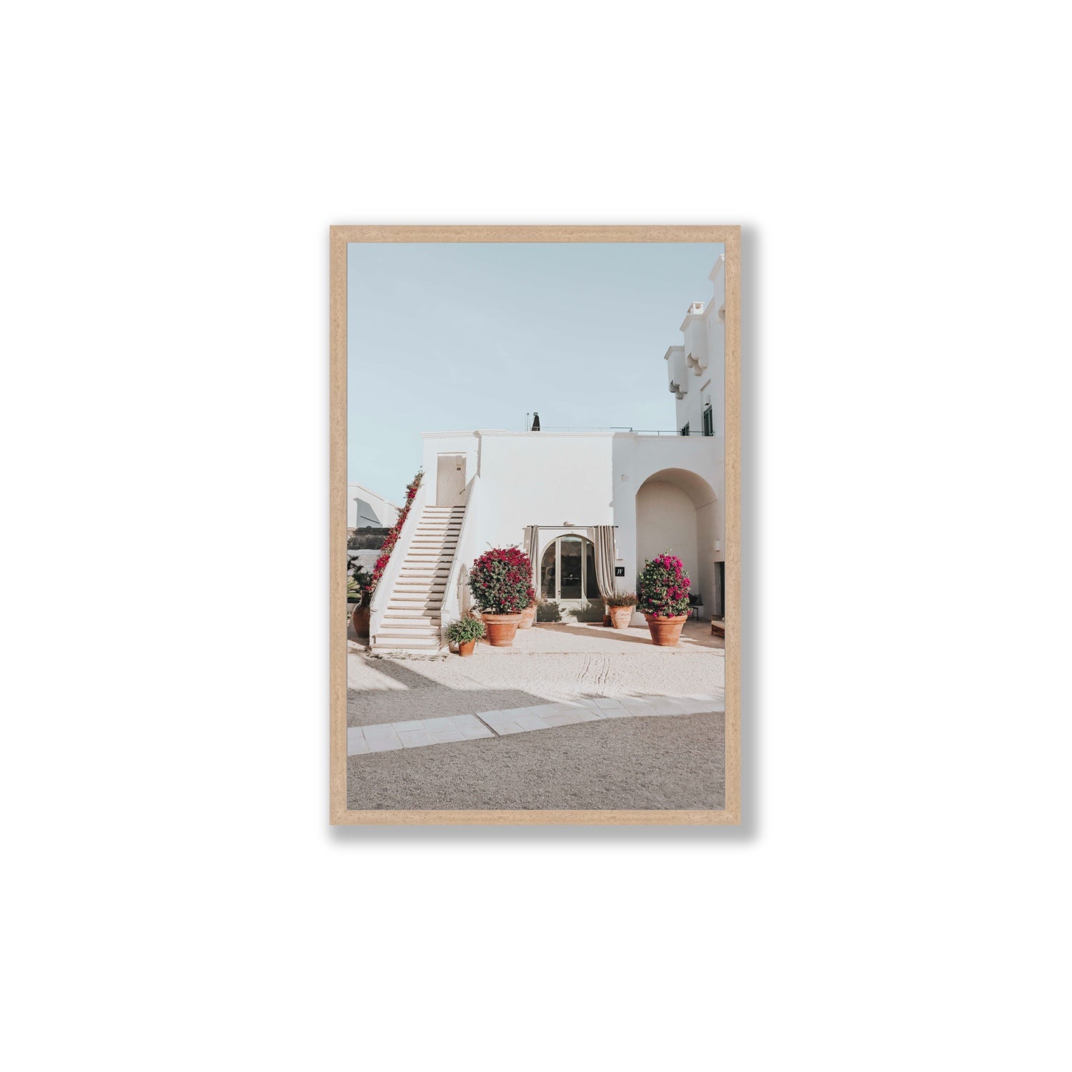 Scala Fiorita Puglia Mediterranean wall art Large full-bleed fine art print in natural oak frame