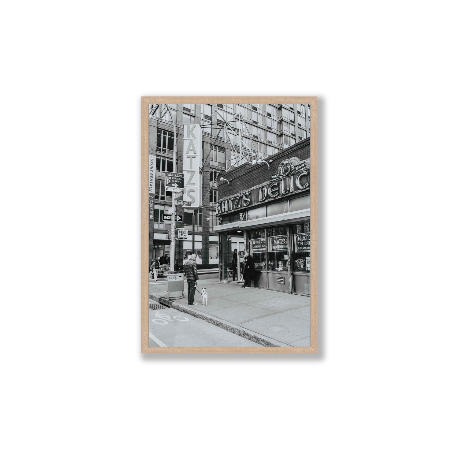 Graphite Gotham New York NYC Black & White wall art Large full-bleed fine art print in natural oak frame