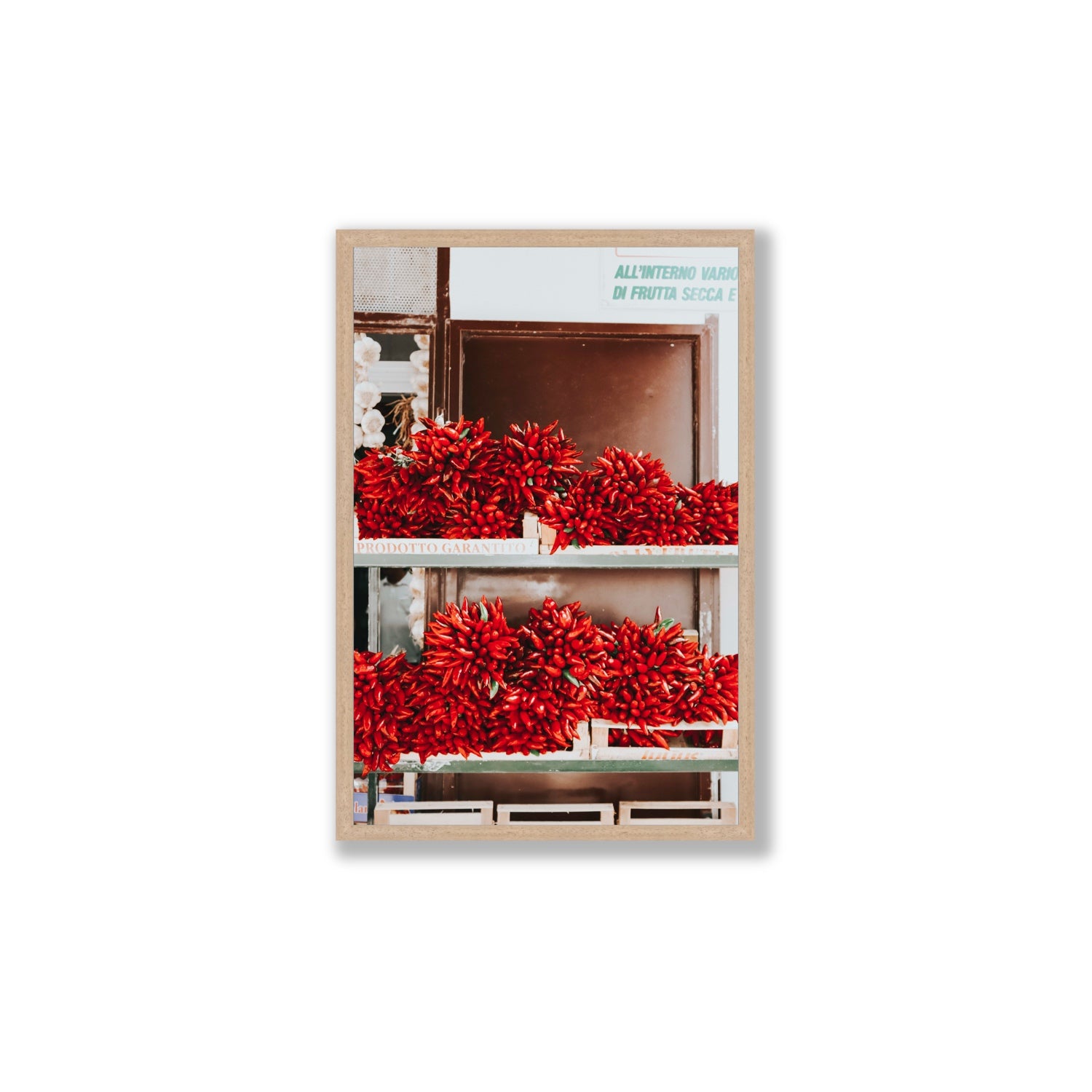 Hot Harvest Puglia Italian wall art Large full-bleed fine art print in natural oak frame