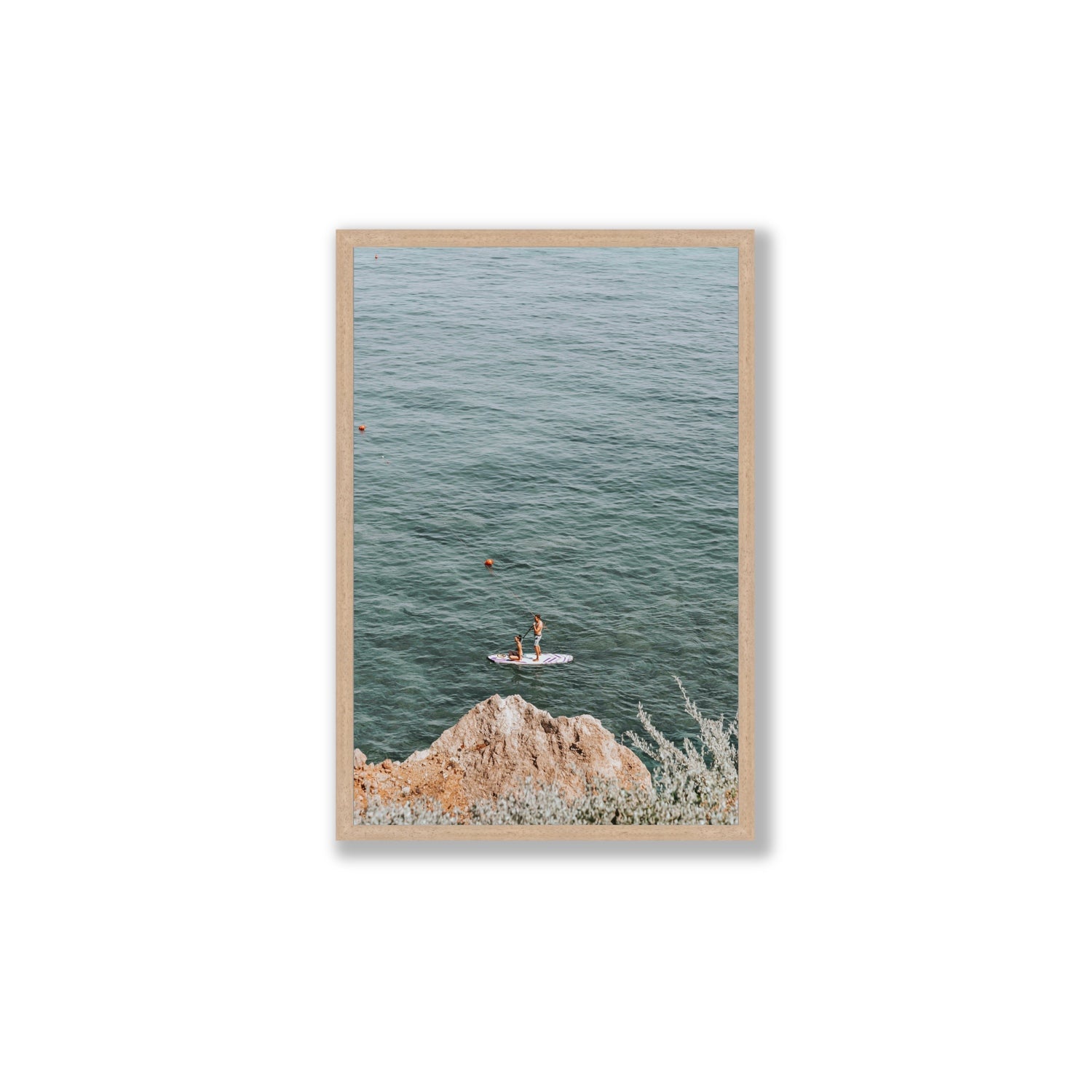 Into The Vibe Without Getting Wet Tuscany coastal wall art Large full-bleed fine art print in natural oak frame