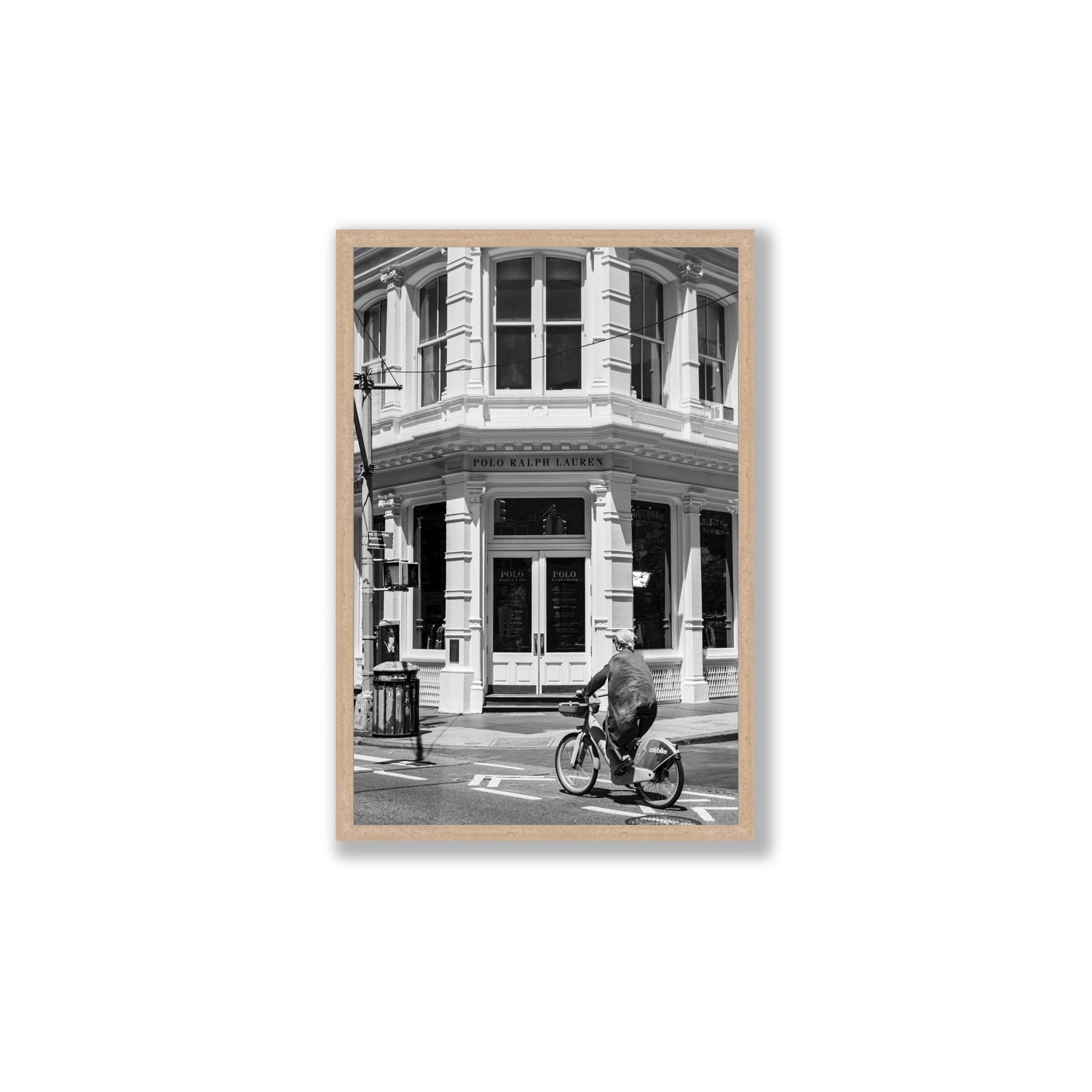 Downtown Rider New York NYC Black & White wall art Large full-bleed fine art print in natural oak frame