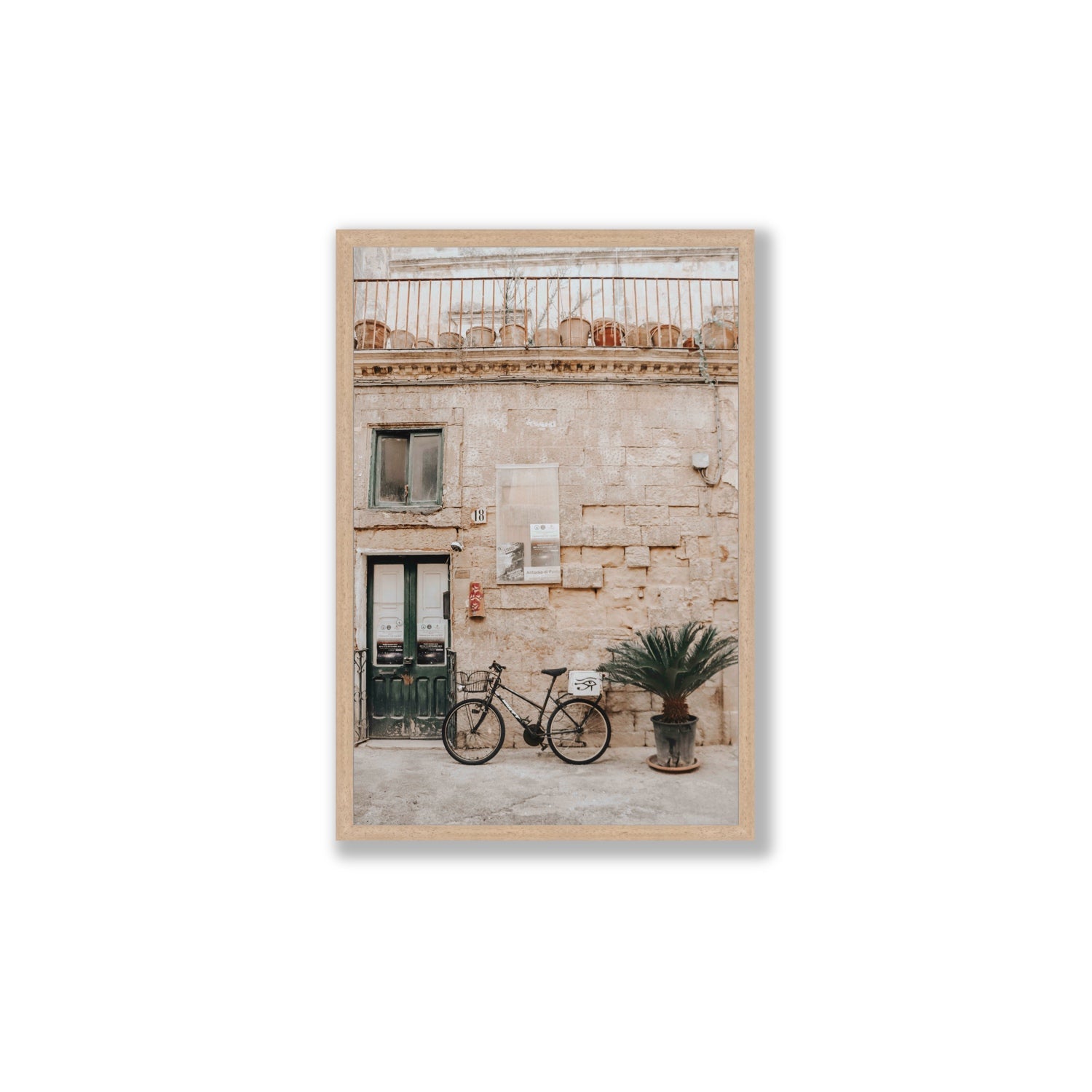 Golden Facades Puglia Lecce Italian wall art Large full-bleed fine art print in natural oak frame