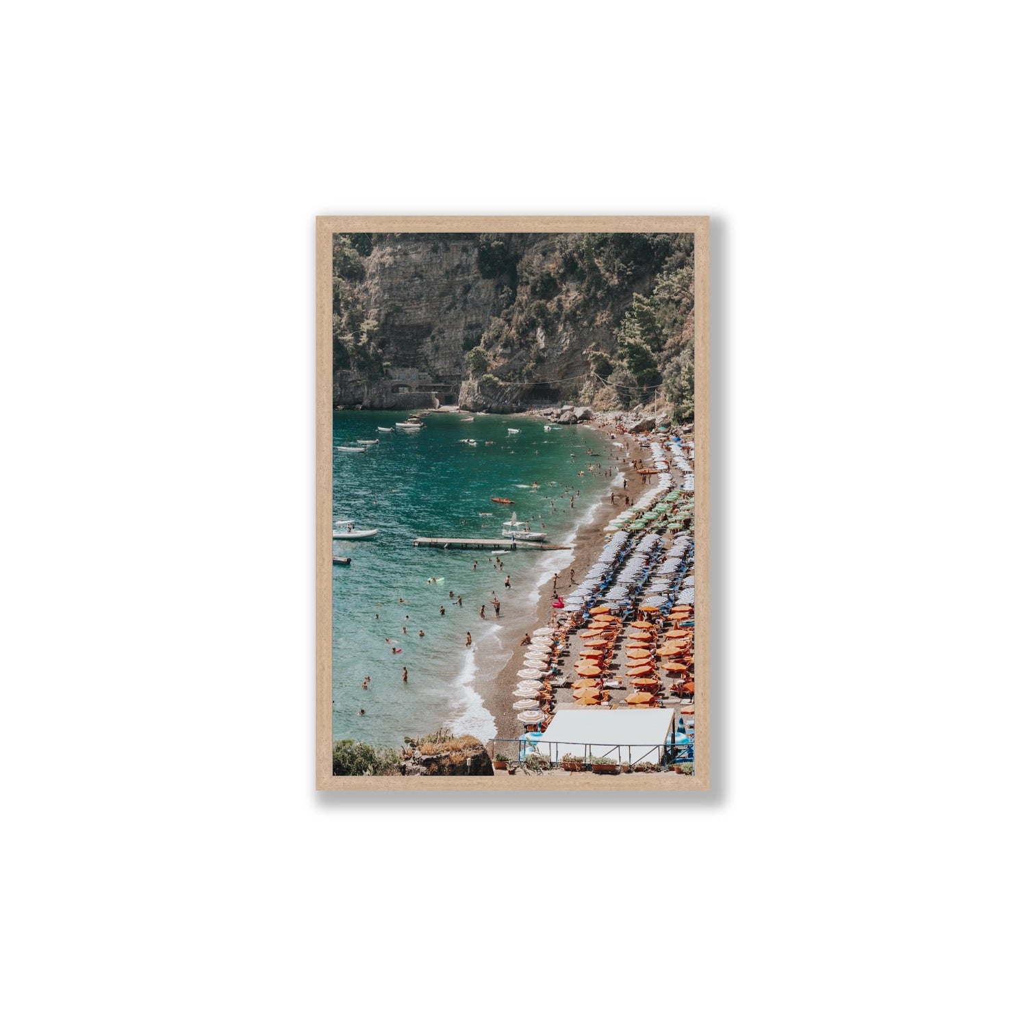 Parasol Panorama fine art print, Positano, Italy, Large, Natural Oak Frame · Full Bleed, Fine Art Print
