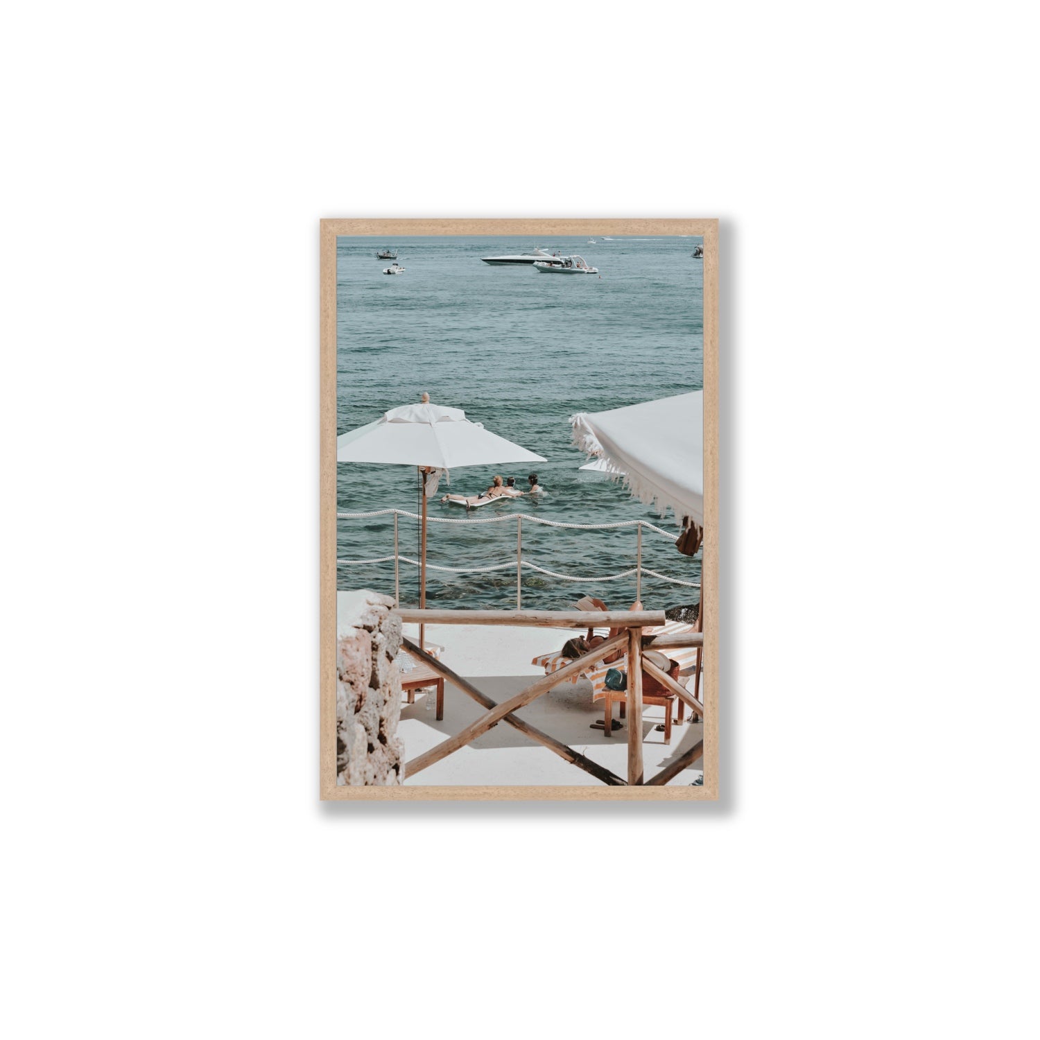 Hideaway Tuscany coastal Mediterranean wall art Large full-bleed fine art print in natural oak frame