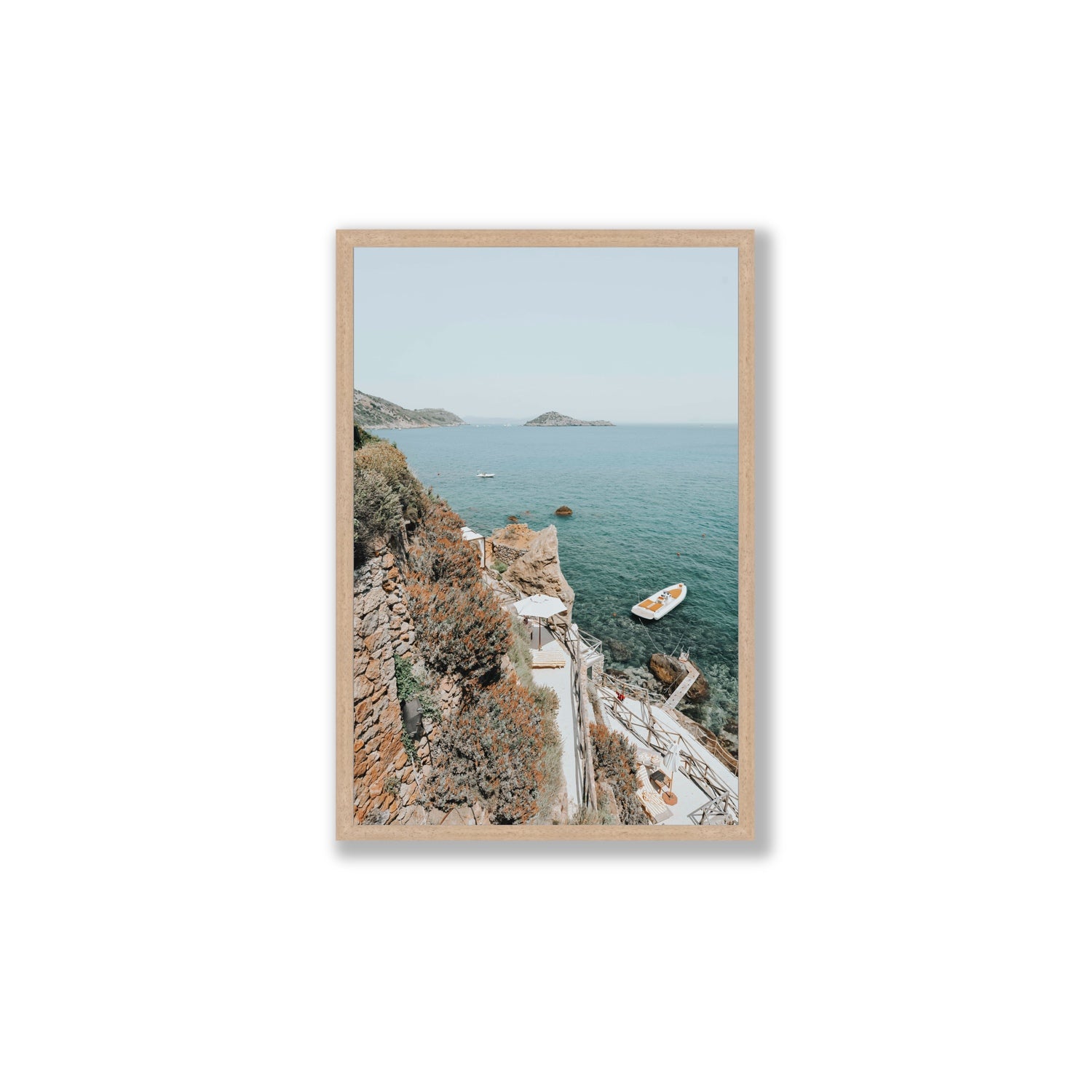Front Row Seat Tuscany coastal wall art Large full-bleed fine art print in natural oak frame