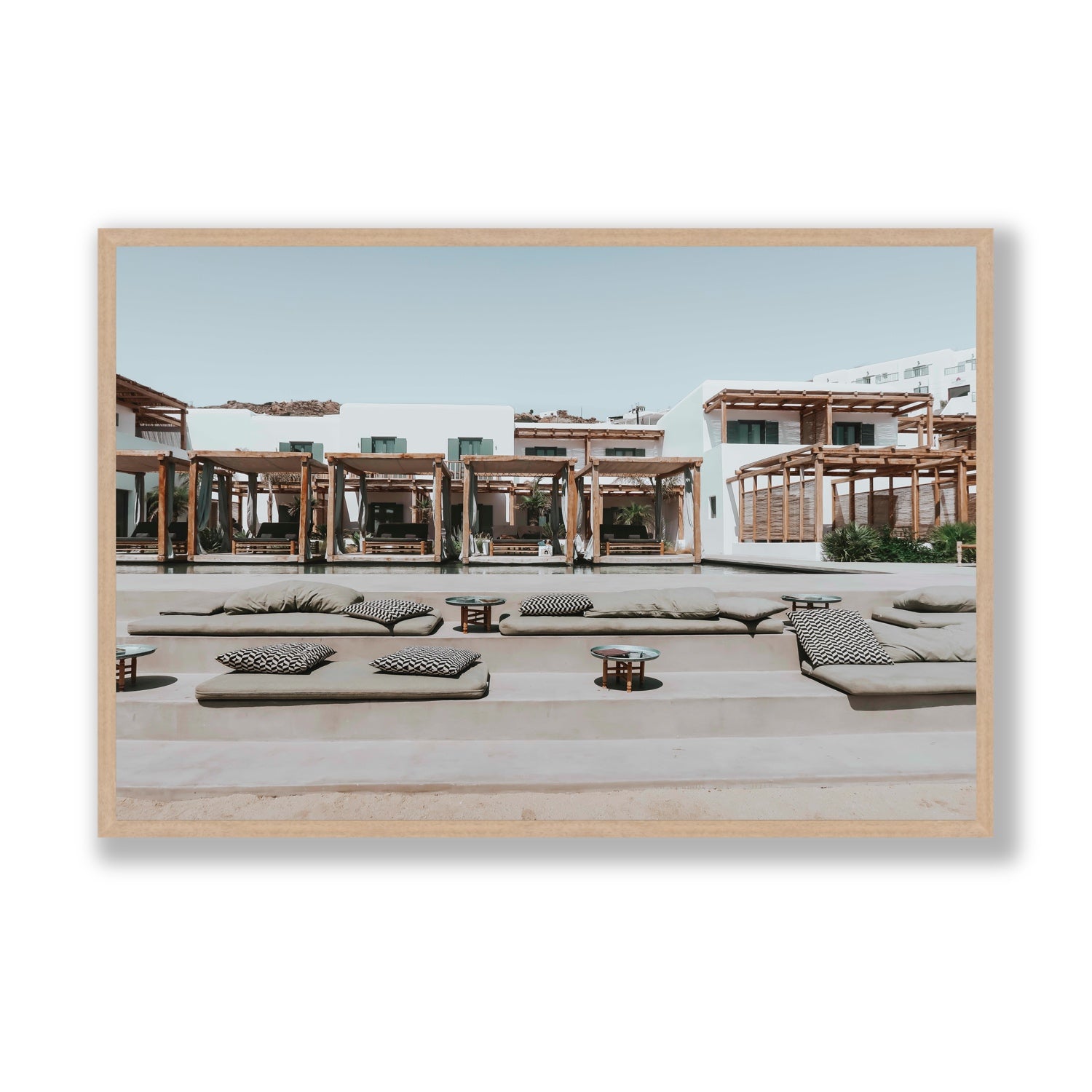 Platis Gialos fine art print, Mykonos, Greece, Statement, Natural Oak Frame · Full Bleed, Fine Art Print