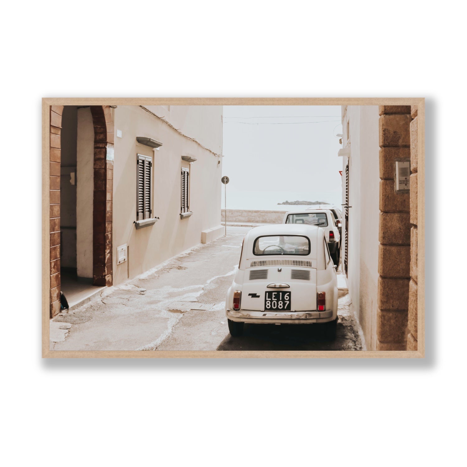 Bambini Lane Puglia Italian wall art Statement full-bleed fine art print in natural oak frame