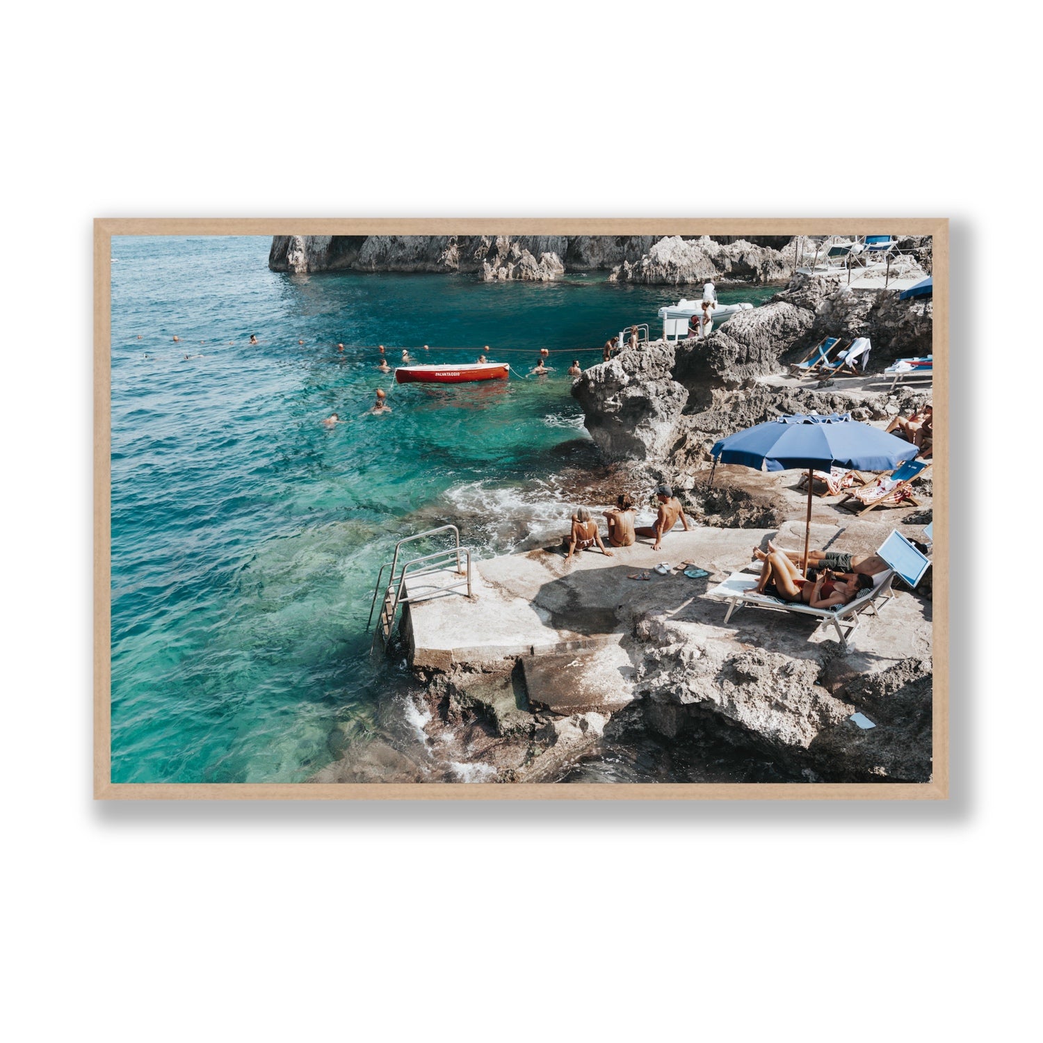 Serenity By The Sea Capri Mediterranean wall art Statement full-bleed fine art print in natural oak frame