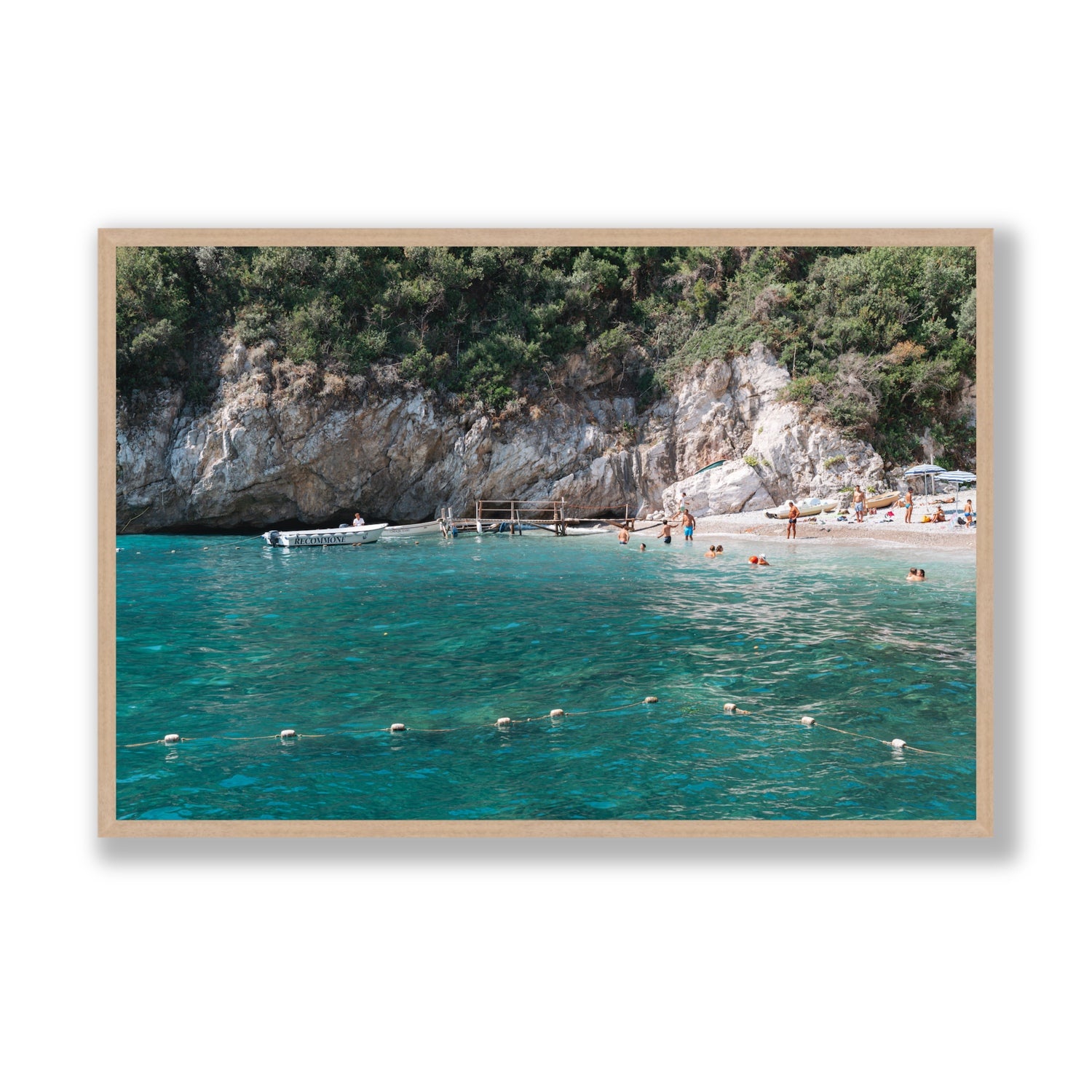 Azure Abyss Nerano wall art Statement full-bleed fine art print in natural oak frame